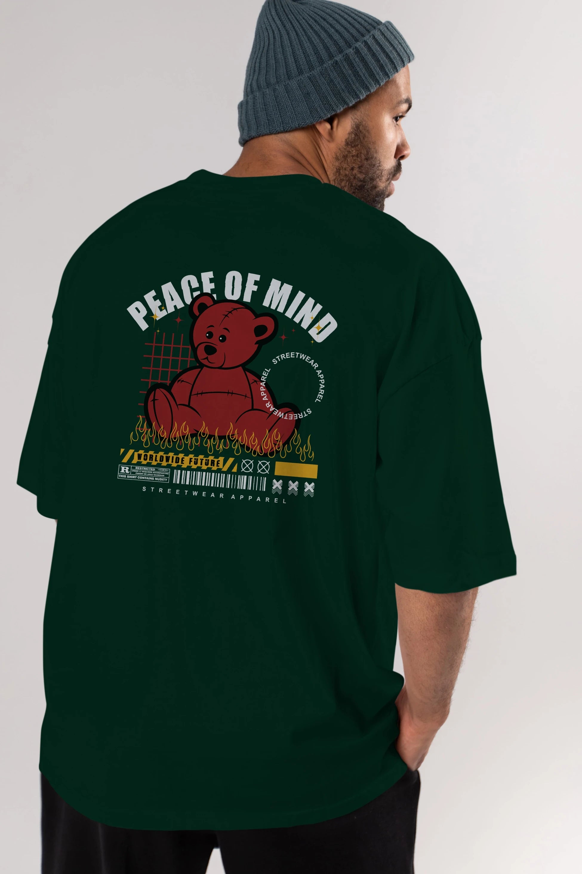 Teddy Bear Peace of Mind Arka Baskılı Oversize t-shirt Erkek Kadın Unisex