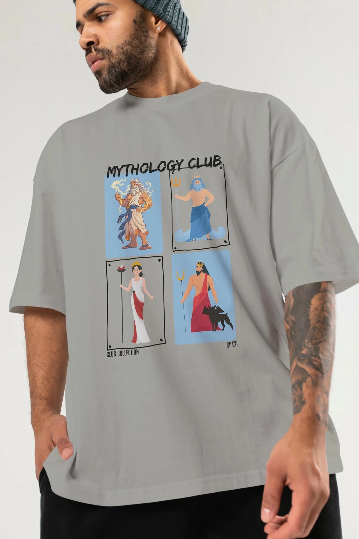 Mythology Club 2 ön Baskılı Oversize t-shirt Erkek Kadın %100 Pamuk Bisiklet Yaka tişort