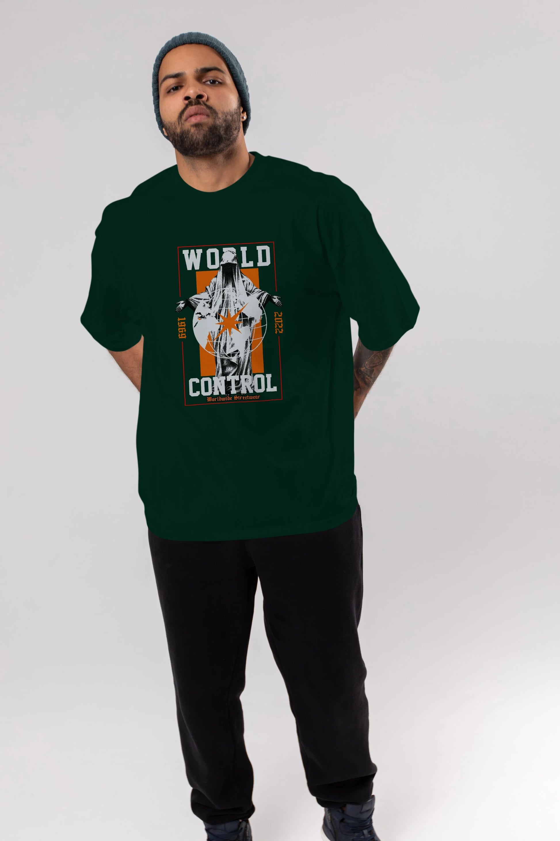 World Control Ön Baskılı Oversize t-shirt Erkek Kadın Unisex