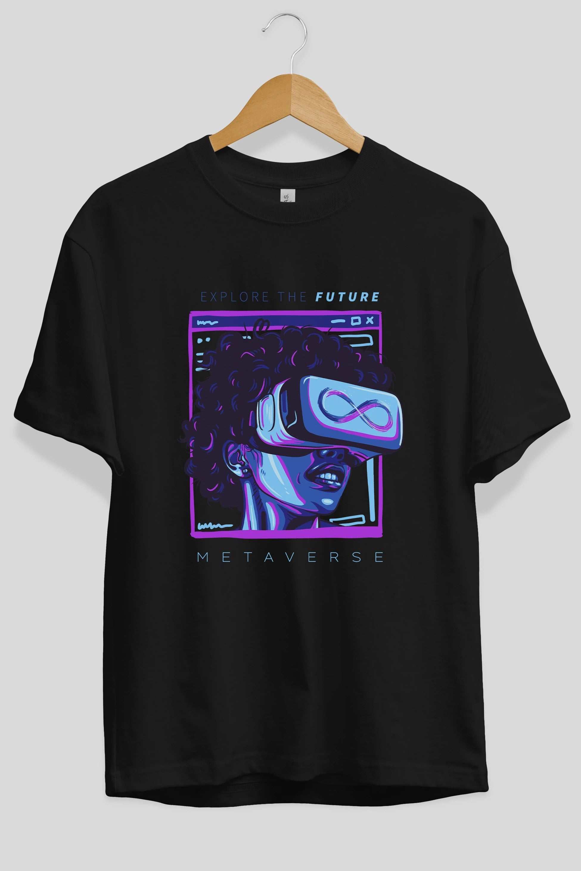 Metaverse Ön Baskılı Oversize t-shirt Erkek Kadın Unisex