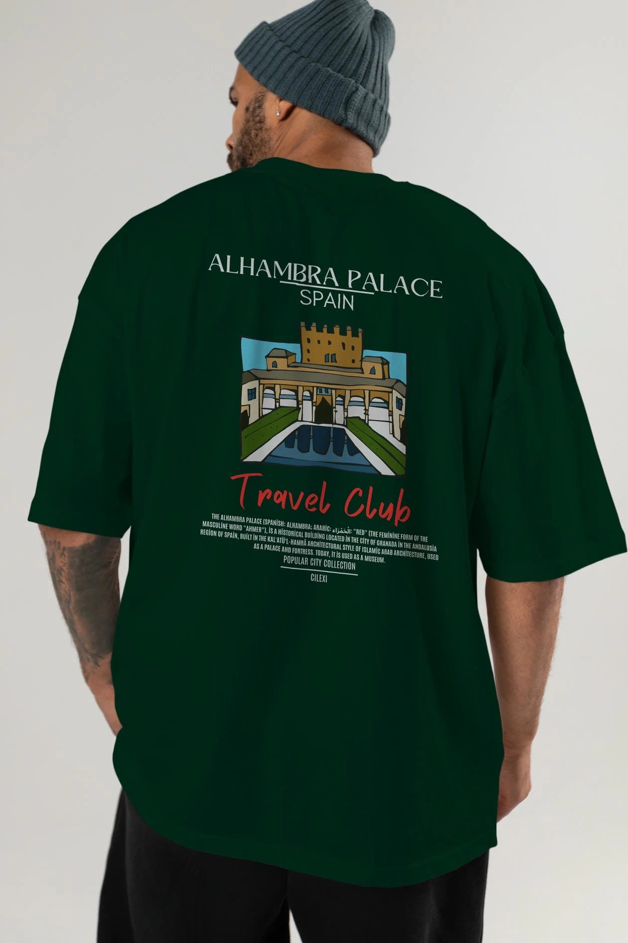 Alhambra Palace Spain Arka Baskılı Oversize t-shirt Erkek Kadın Pamuk Bisiklet Yaka tişort