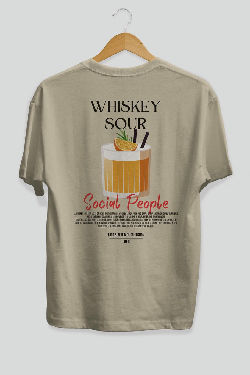 Whıskey Sour Kokteyl Serisi Baskılı Oversize t-shirt Erkek Kadın Unisex %100 Pamuk Bisiklet Yaka tişort