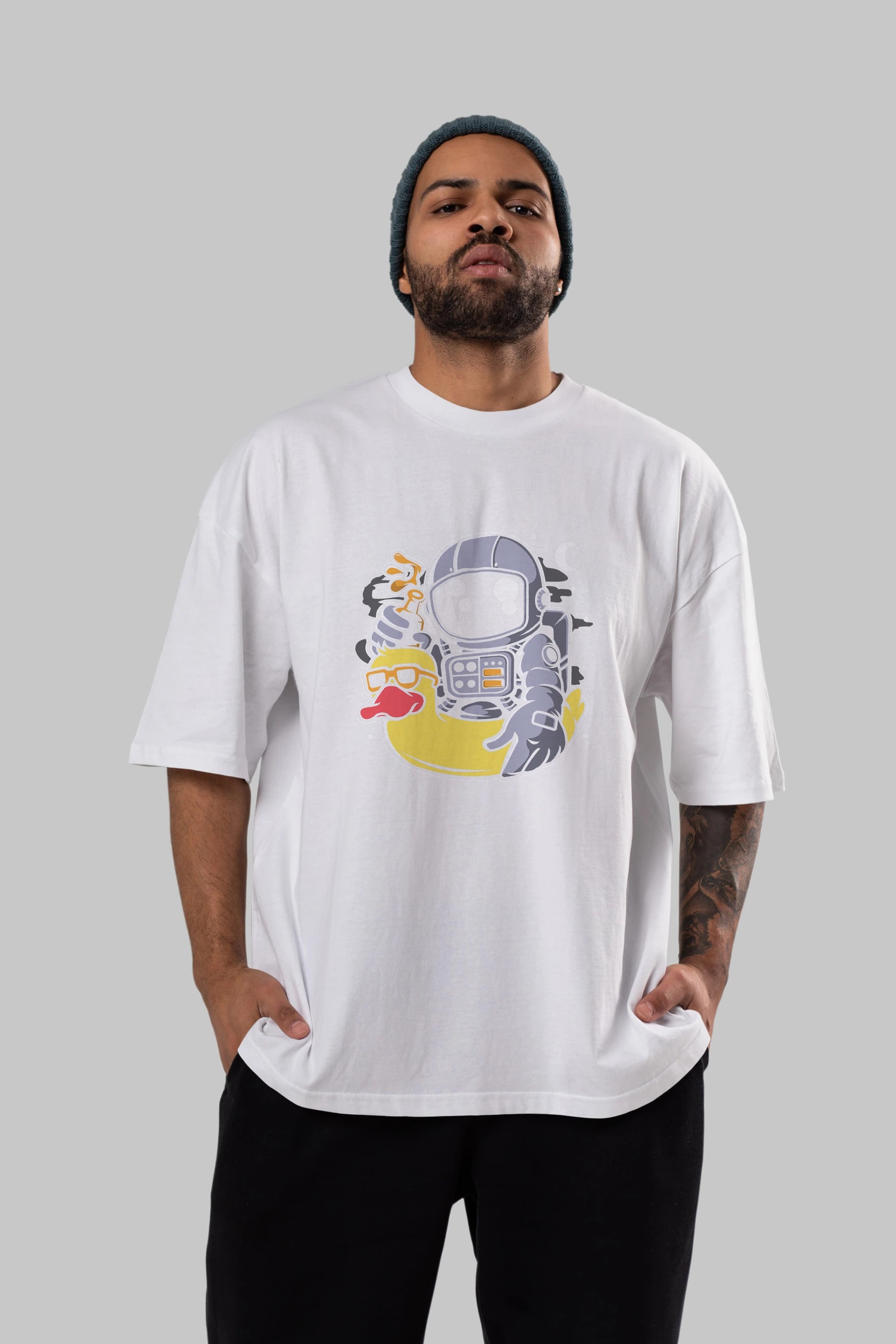 Astronaut Duck Balloon Ön Baskılı Oversize t-shirt Erkek Kadın Unisex