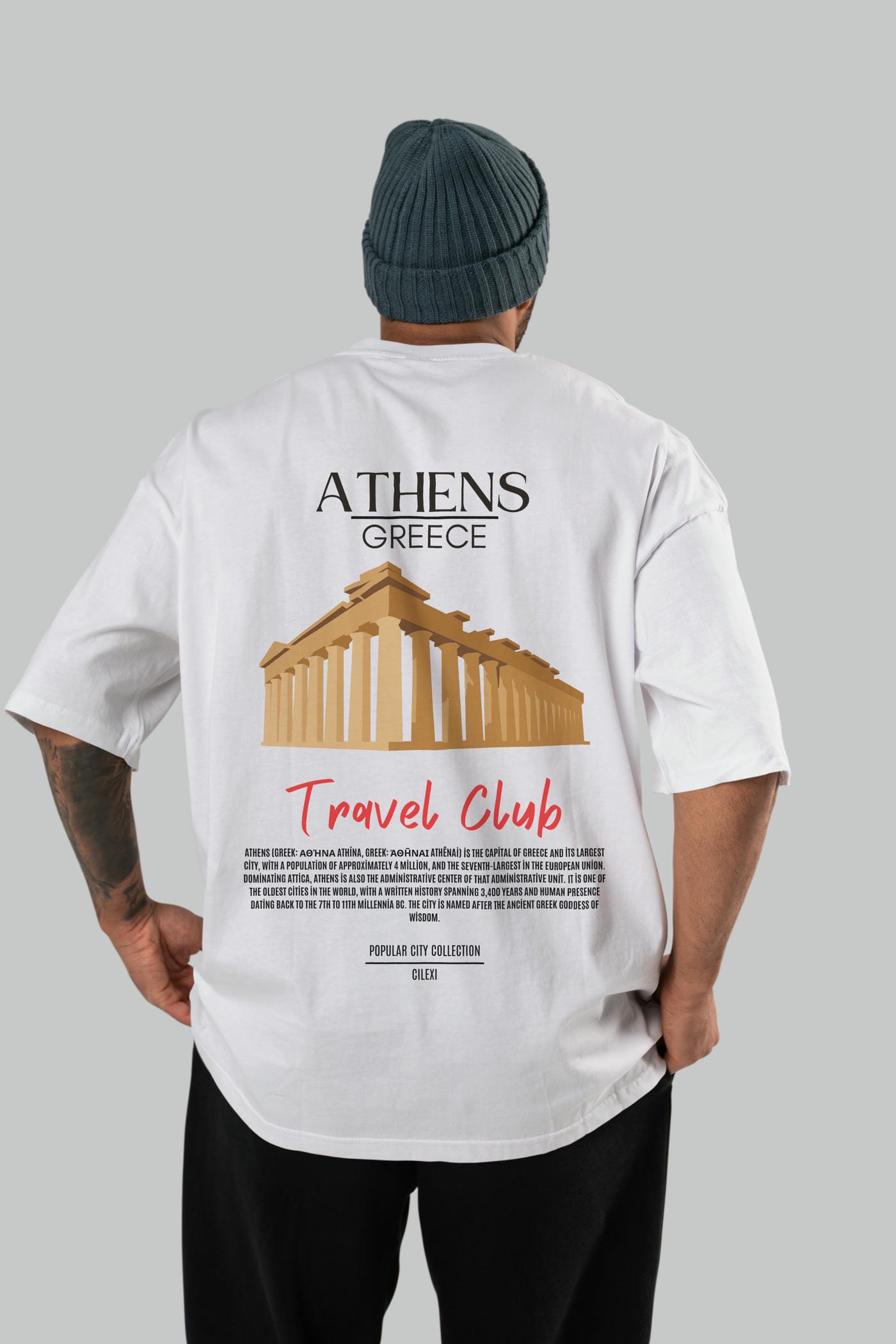 Athens Greece Arka Baskılı Oversize t-shirt Erkek Kadın Pamuk Bisiklet Yaka tişort