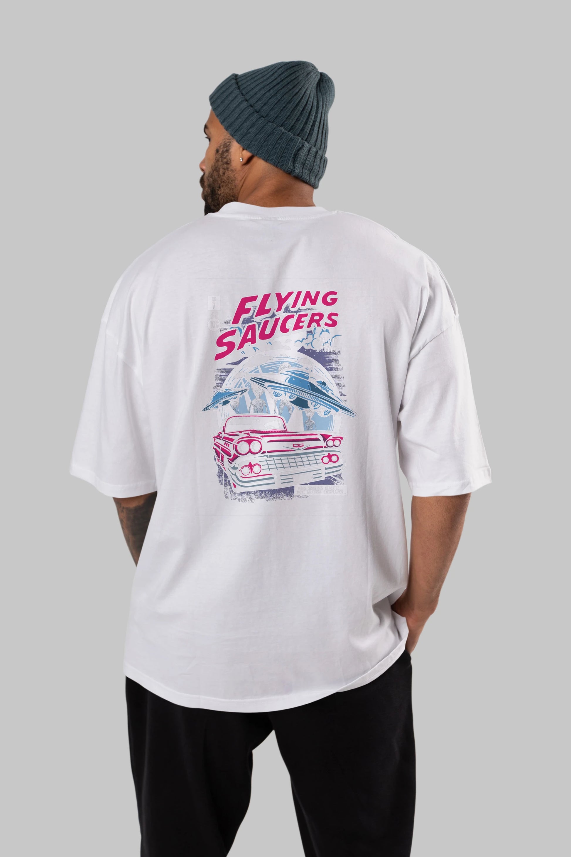 Flying Saucers Arka Baskılı Oversize t-shirt Erkek Kadın Unisex %100 Pamuk