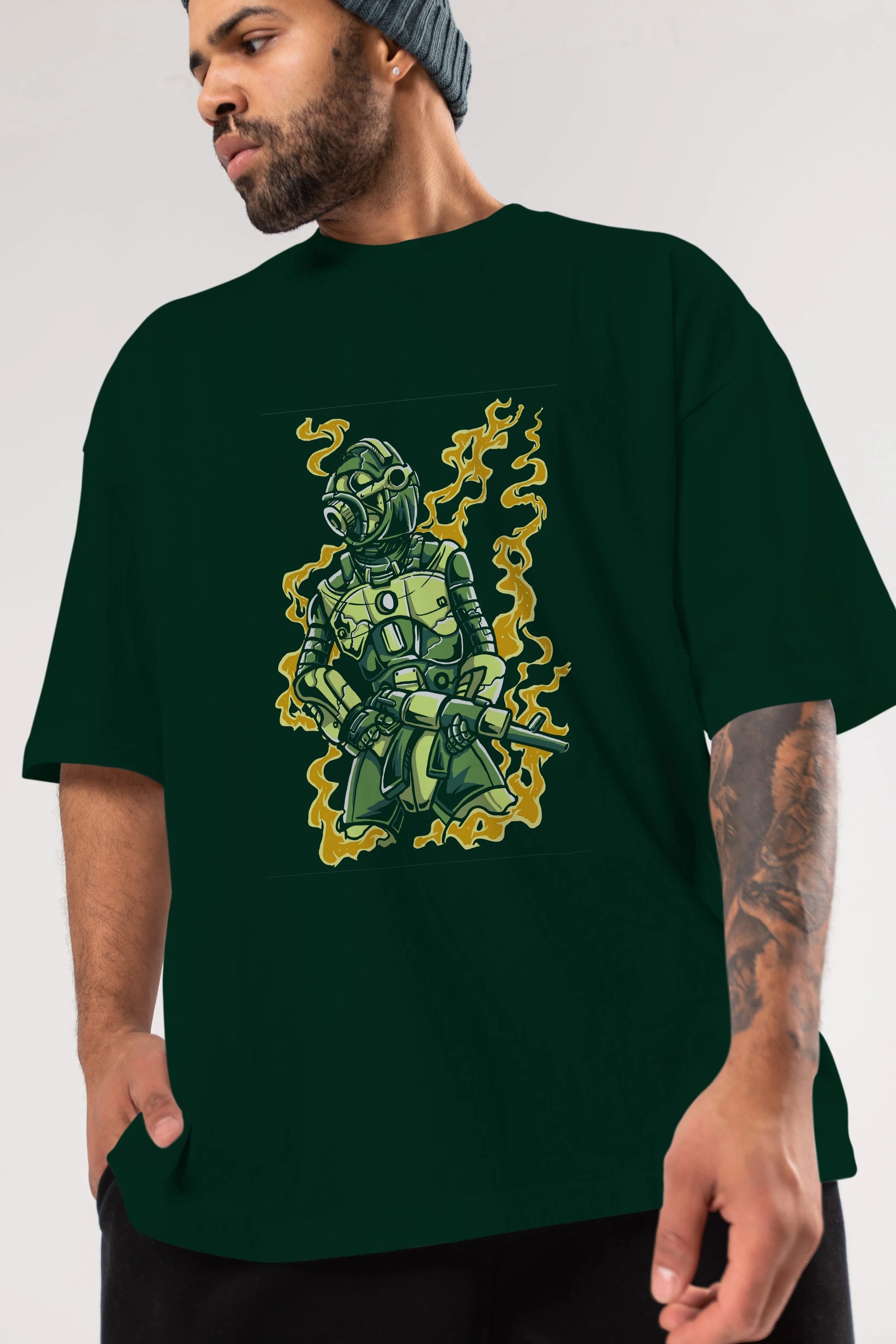 Robot Soldier Ön Baskılı Oversize t-shirt Erkek Kadın Unisex %100 Pamuk tişort