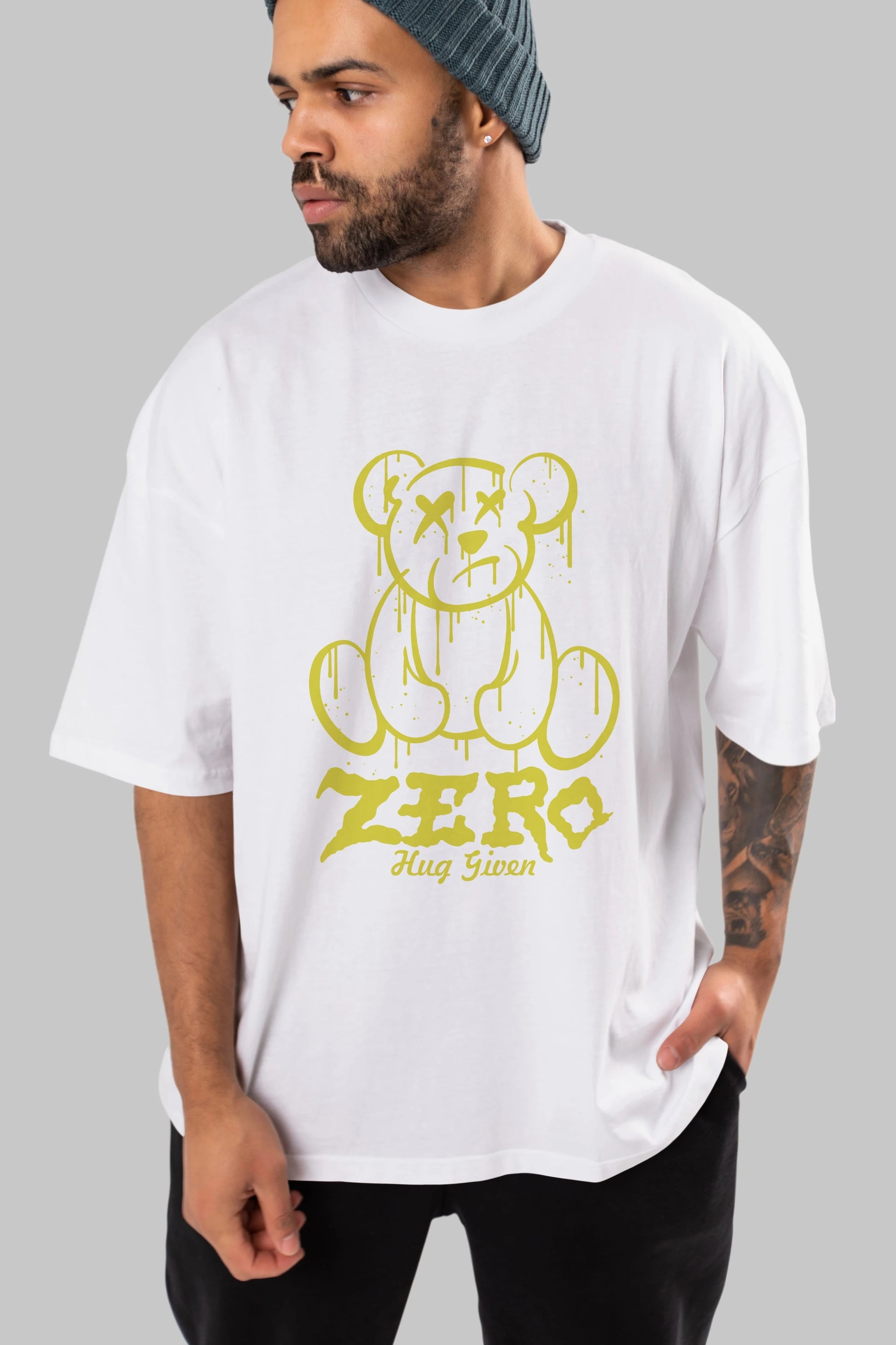 Zero Hug Given Bear Ön Baskılı Oversize t-shirt Erkek Kadın Unisex