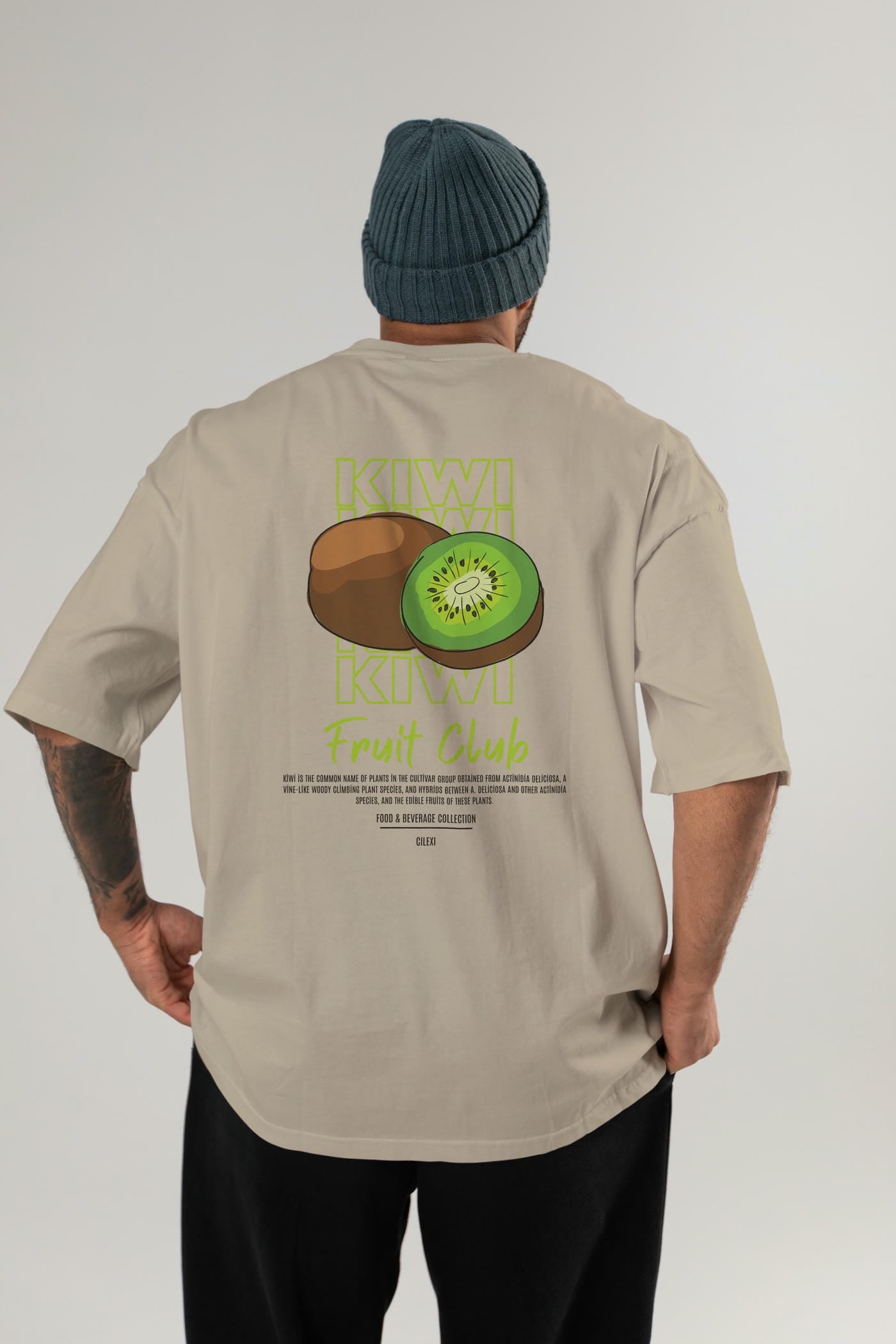 Kiwi Arka Baskılı Oversize t-shirt Erkek Kadın Pamuk Bisiklet Yaka tişort