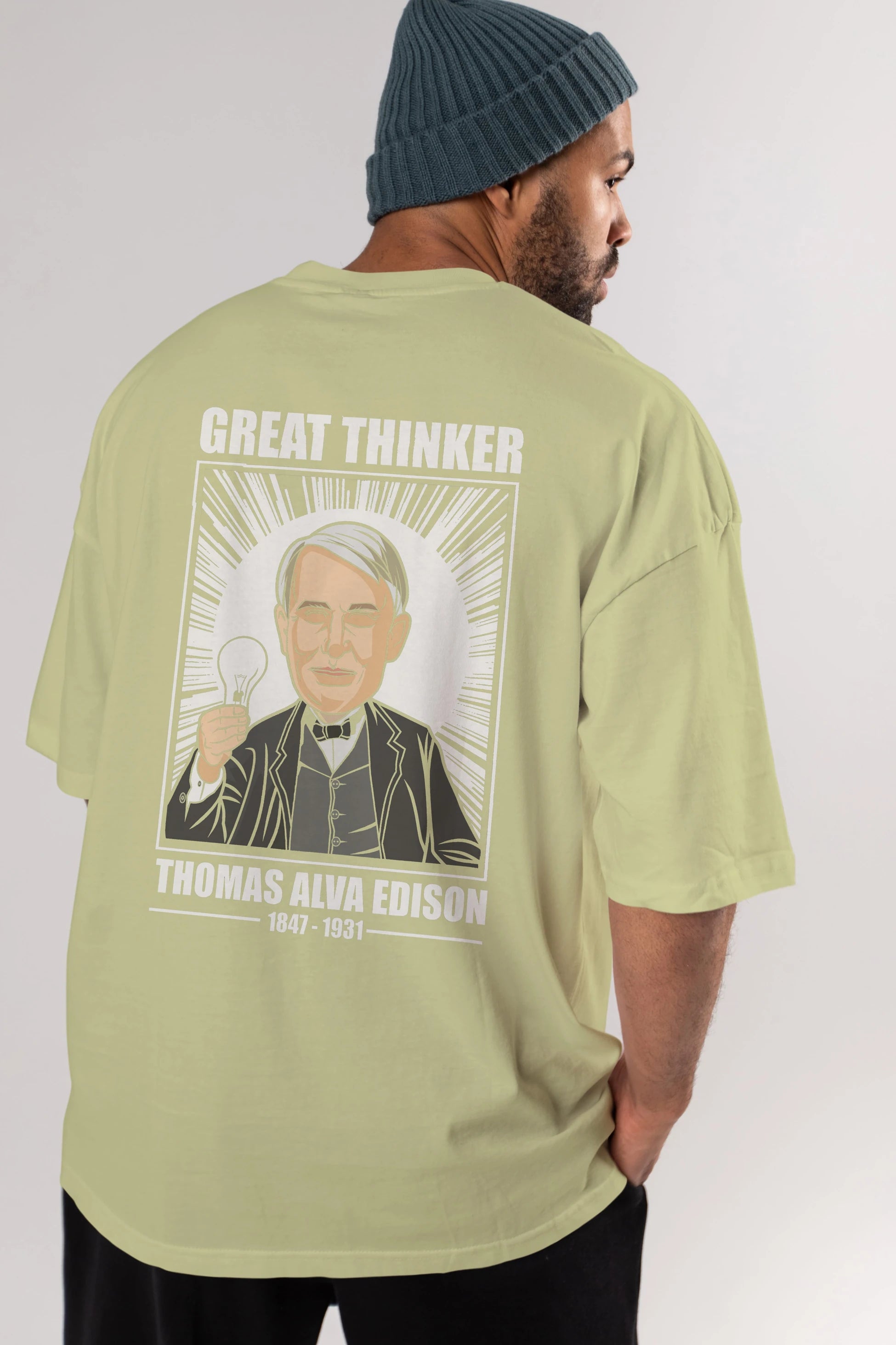 Thomas Alfa Edison Arka Baskılı Oversize t-shirt Erkek Kadın Unisex %100 Pamuk tişort