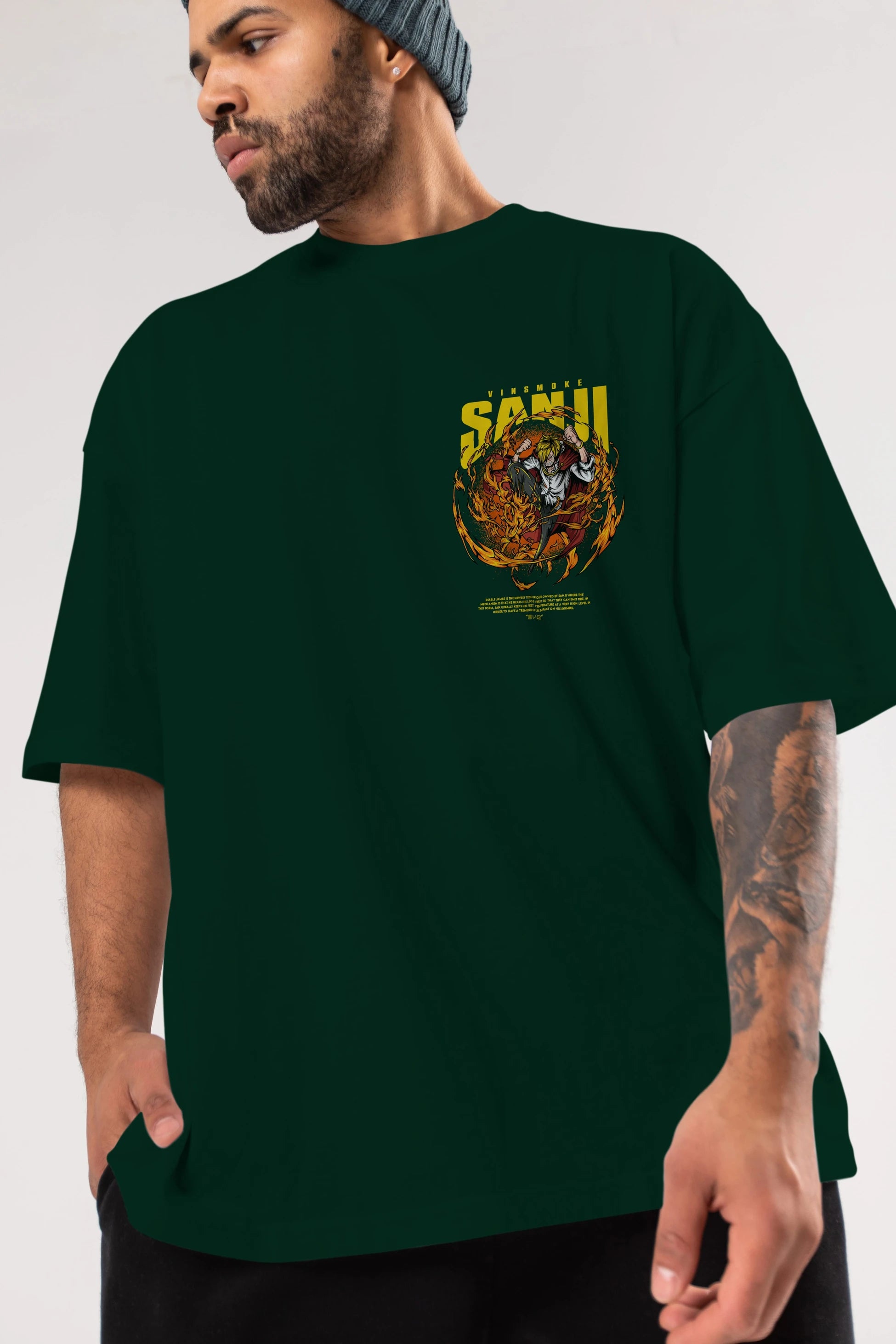 Vinsmoke Sanji Ön Sol Baskılı Oversize t-shirt Erkek Kadın Unisex %100 Pamuk Bisiklet Yaka tişort