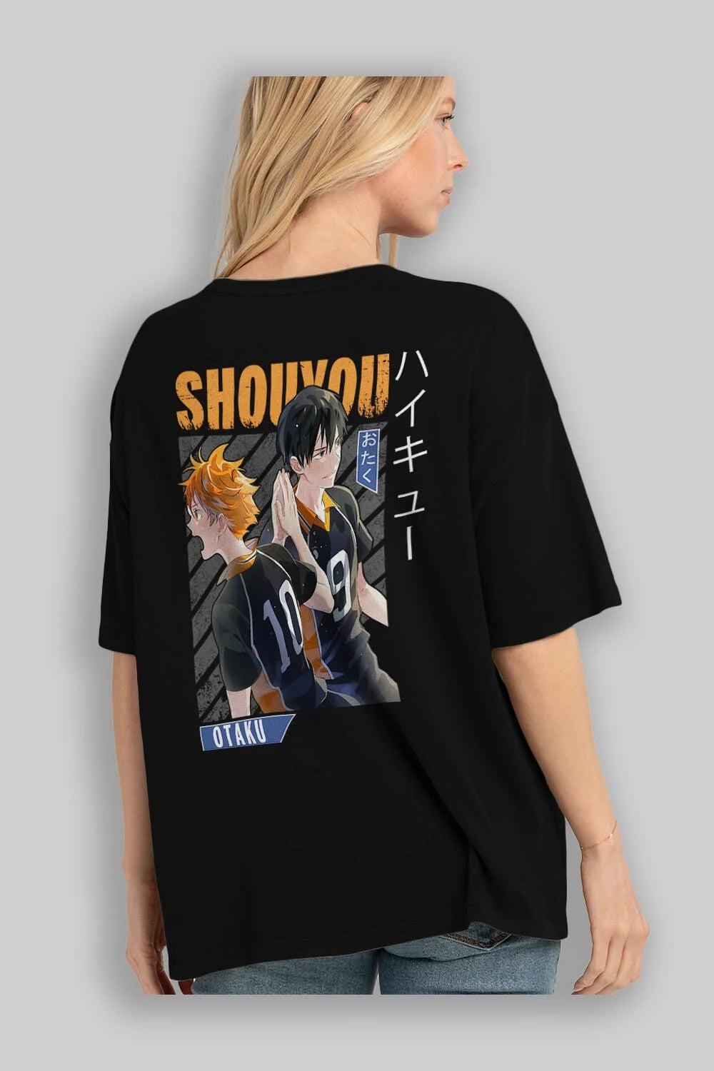Shouyou Hinata 12 Anime Arka Baskılı Oversize t-shirt Erkek Kadın Unisex