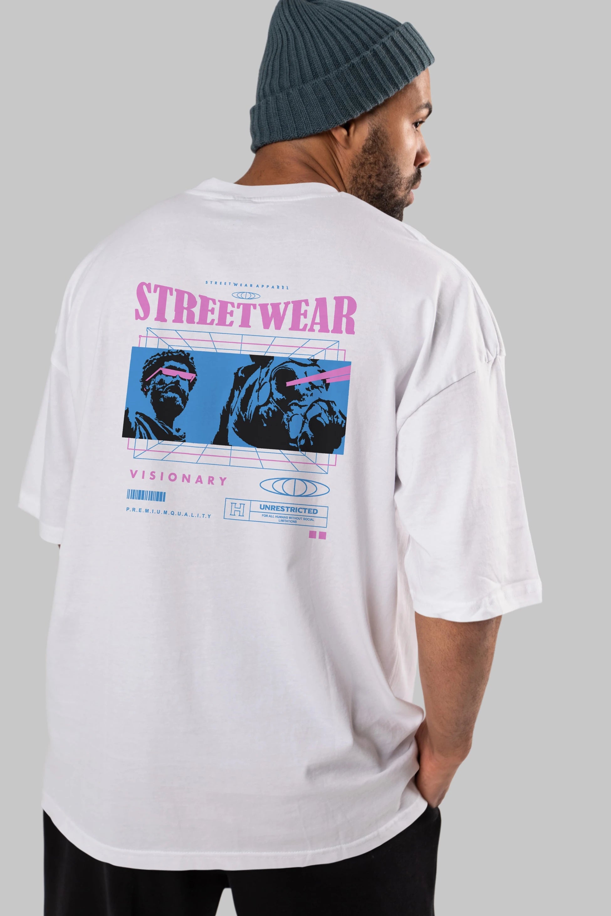 Streetwear Visionary Arka Baskılı Oversize t-shirt Erkek Kadın Unisex