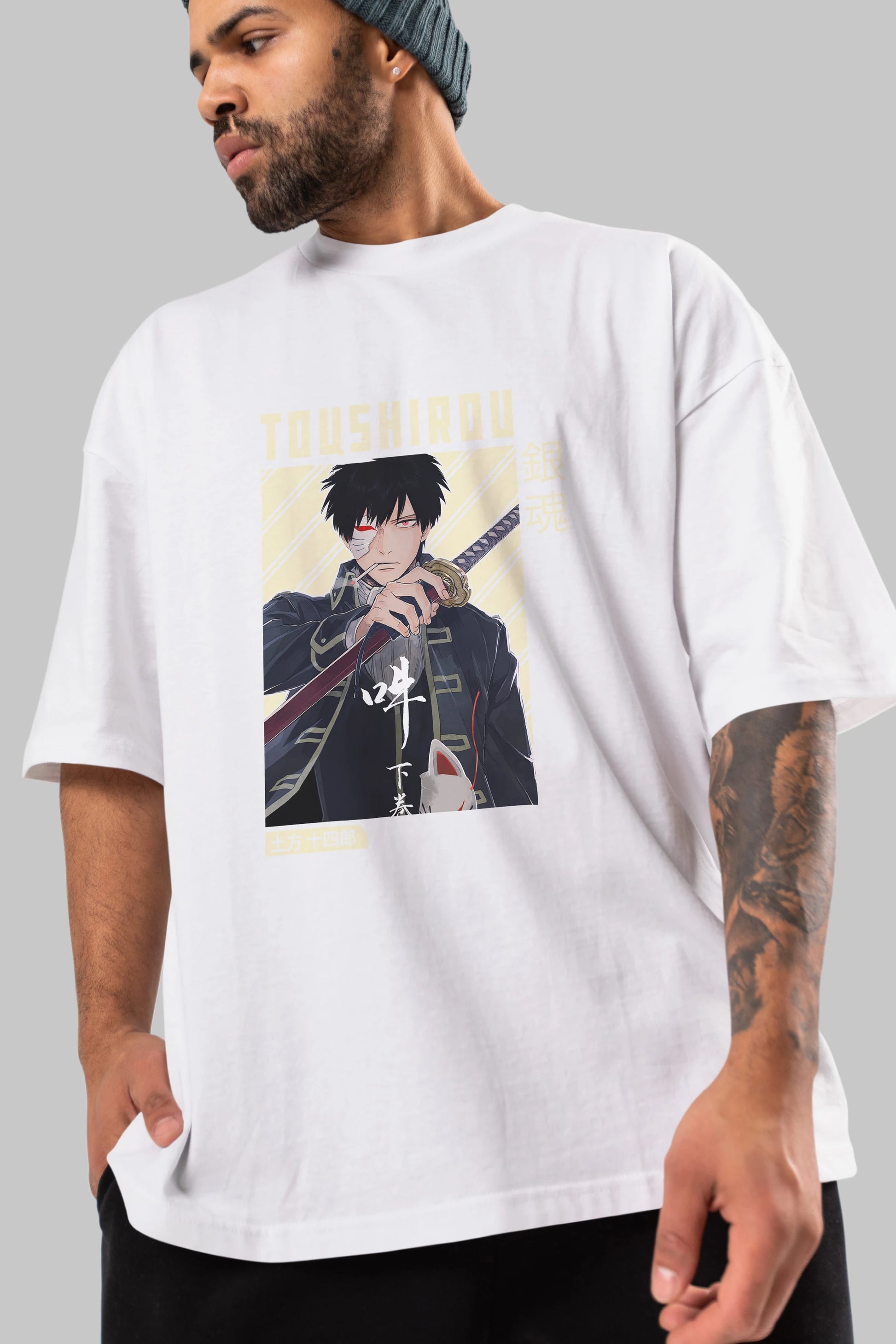 Toushirou Hijikata Anime Ön Baskılı Oversize t-shirt %100 pamuk Erkek Kadın Unisex