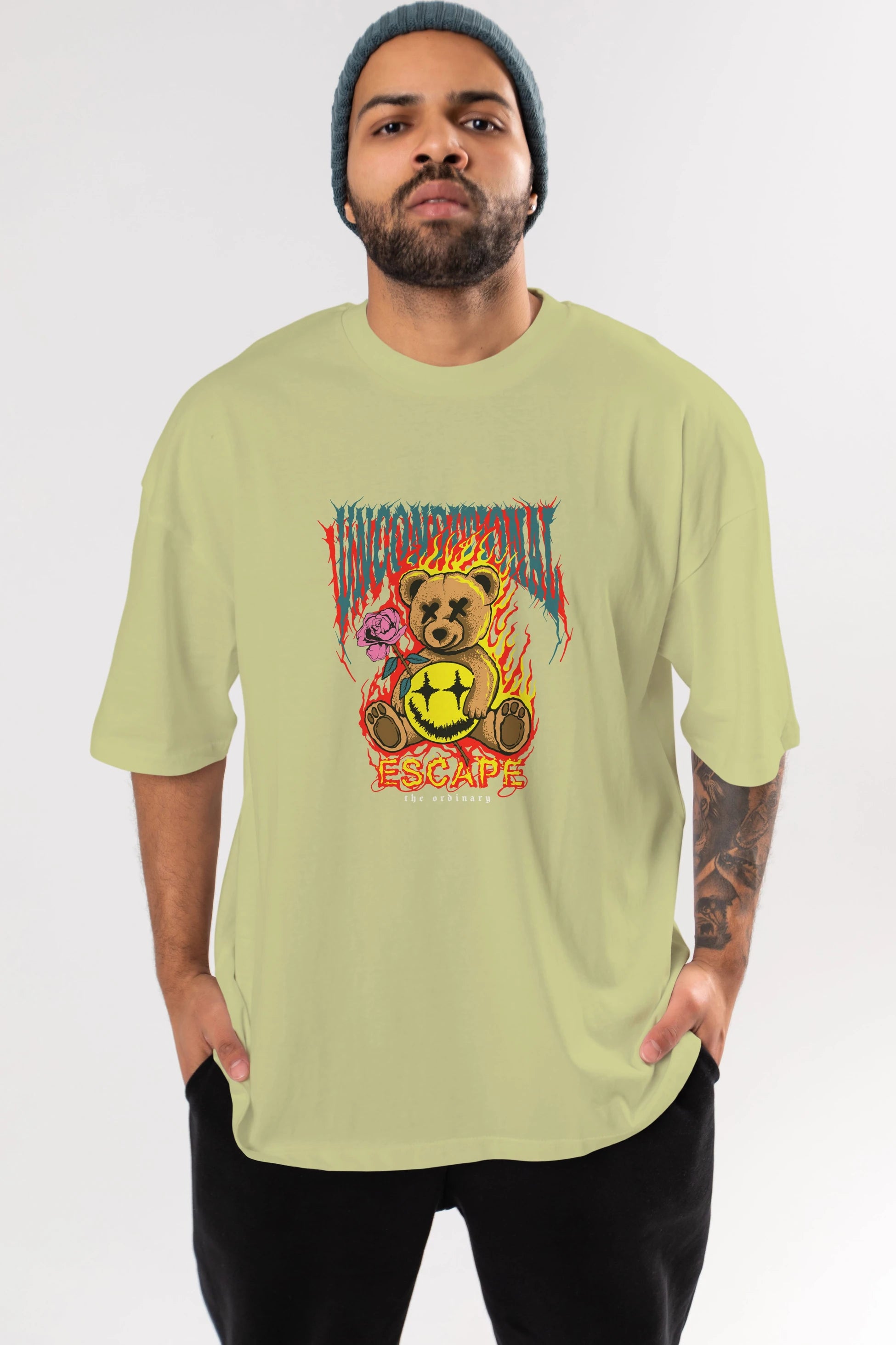 Escape Bear Ön Baskılı Oversize t-shirt Erkek Kadın Unisex