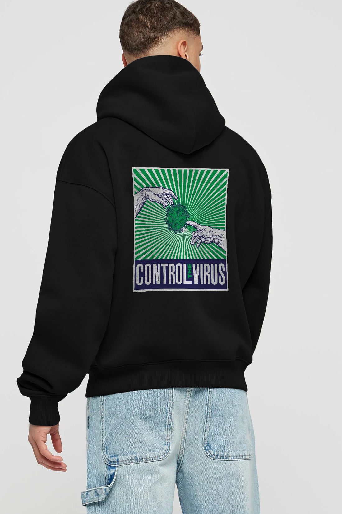 Control The Virus Arka Baskılı Hoodie Oversize Kapüşonlu Sweatshirt Erkek Kadın Unisex