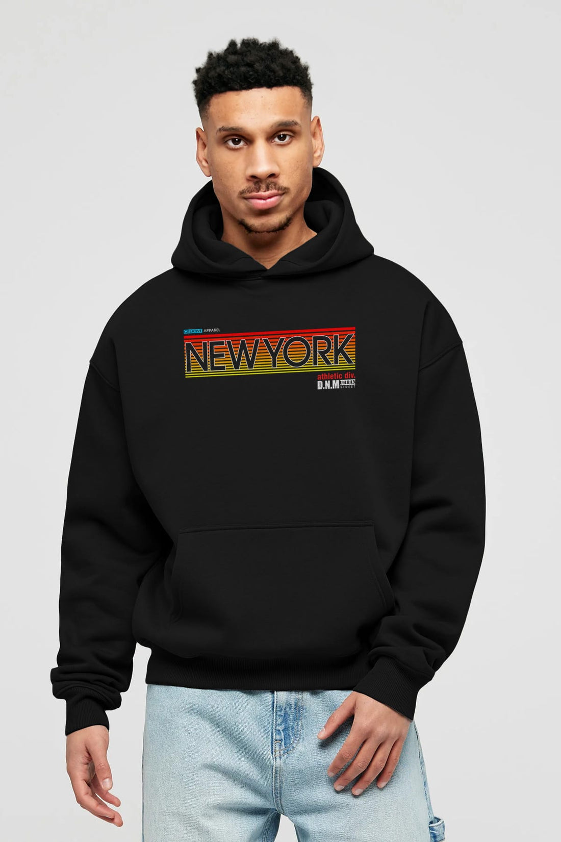 New York Denim Ön Baskılı Oversize Hoodie Kapüşonlu Sweatshirt Erkek Kadın Unisex