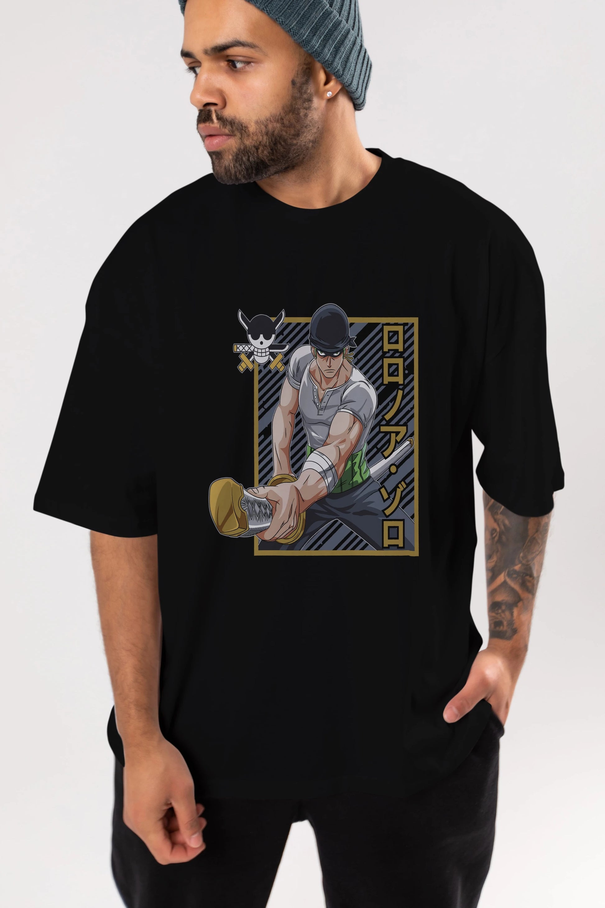 RORONOA ZORO Anime Ön Baskılı Oversize t-shirt %100 pamuk Erkek Kadın Unisex