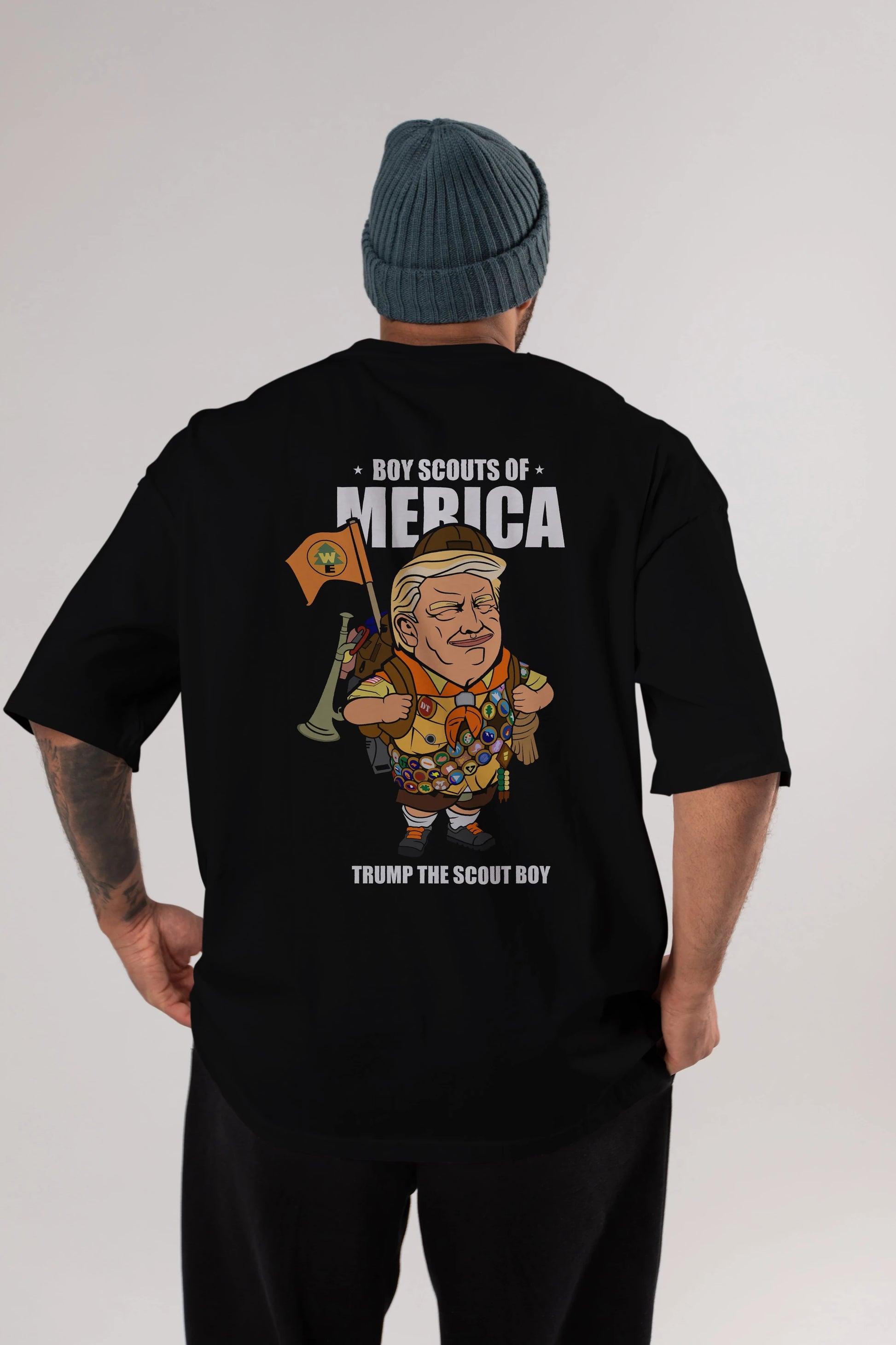 Trump Scout Boy Arka Baskılı Oversize t-shirt Erkek Kadın Unisex %100 Pamuk tişort