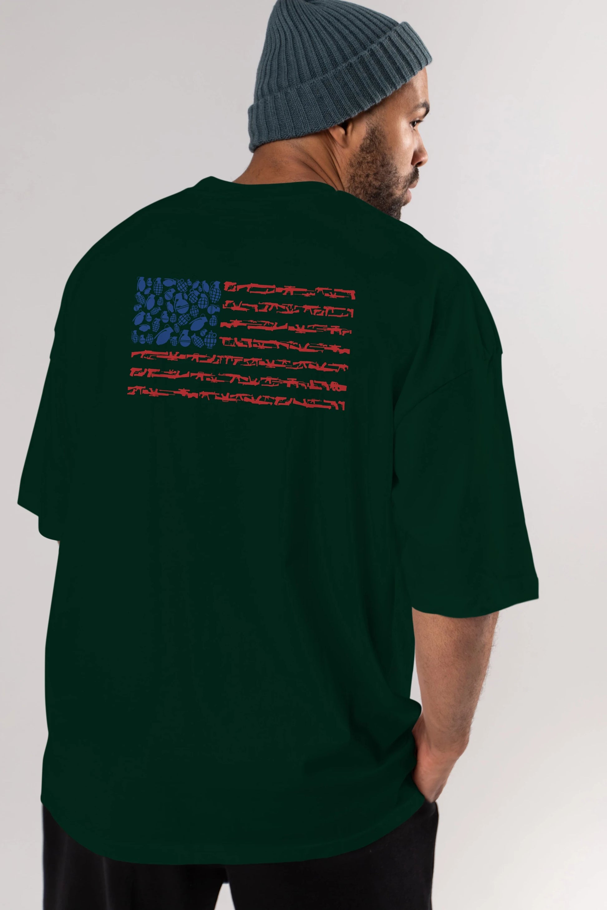 Weapon Flag Arka Baskılı Oversize t-shirt %100 pamuk Erkek Kadın Unisex
