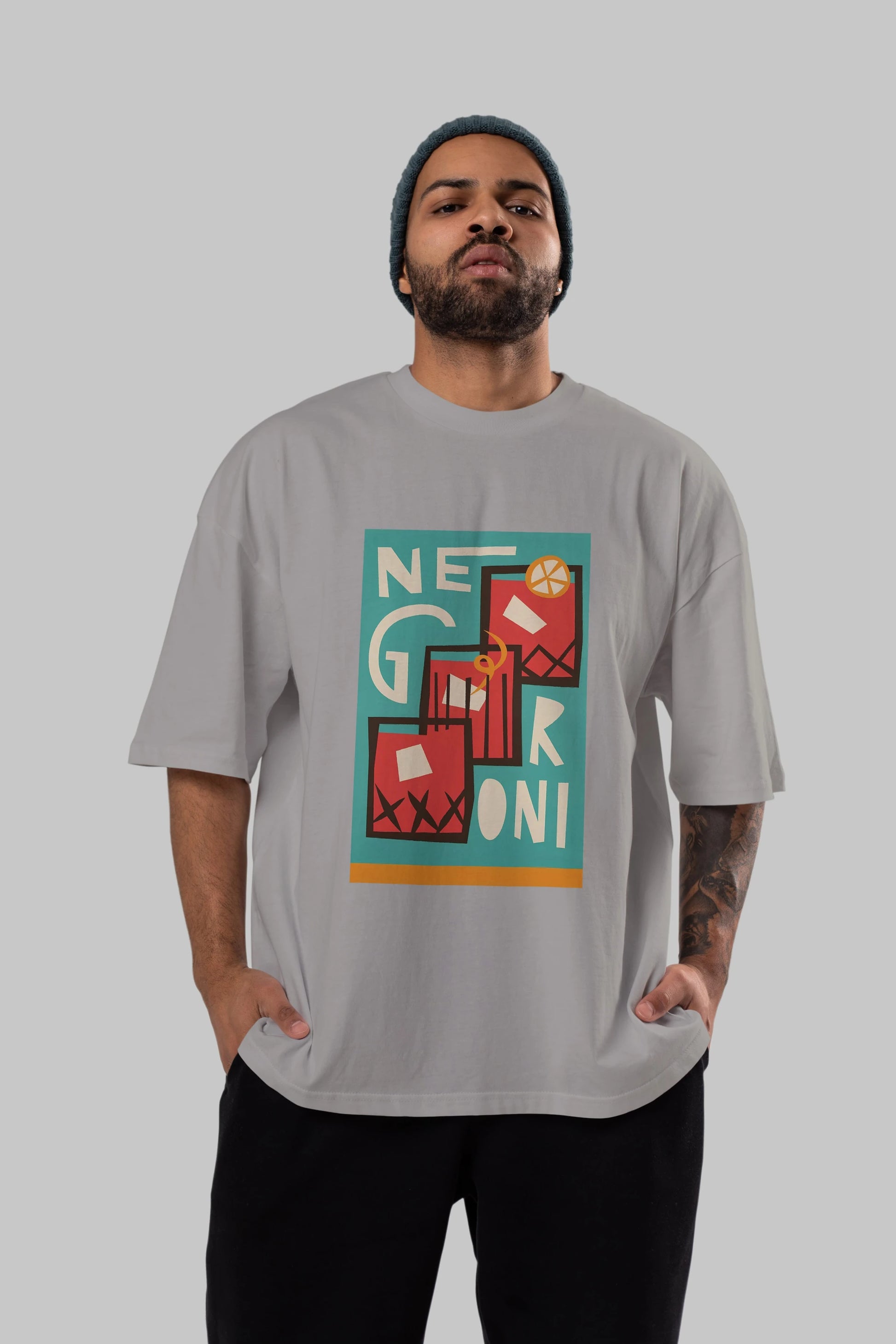Negroni 3 Ön Baskılı Oversize t-shirt Erkek Kadın Unisex %100 Pamuk Bisiklet Yaka tişort