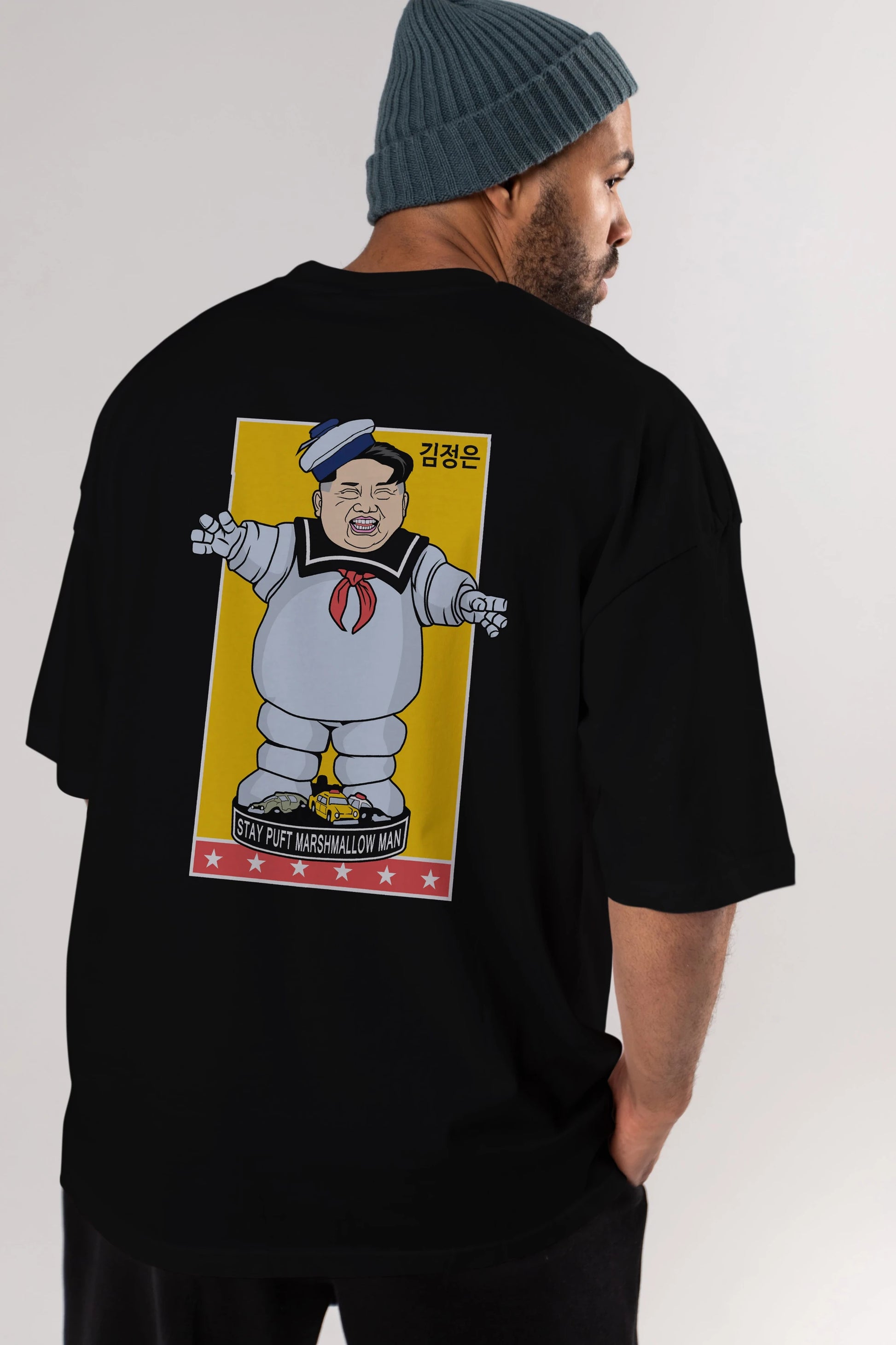 Stay Puft Jong Un Arka Baskılı Oversize t-shirt Erkek Kadın Unisex %100 Pamuk tişort