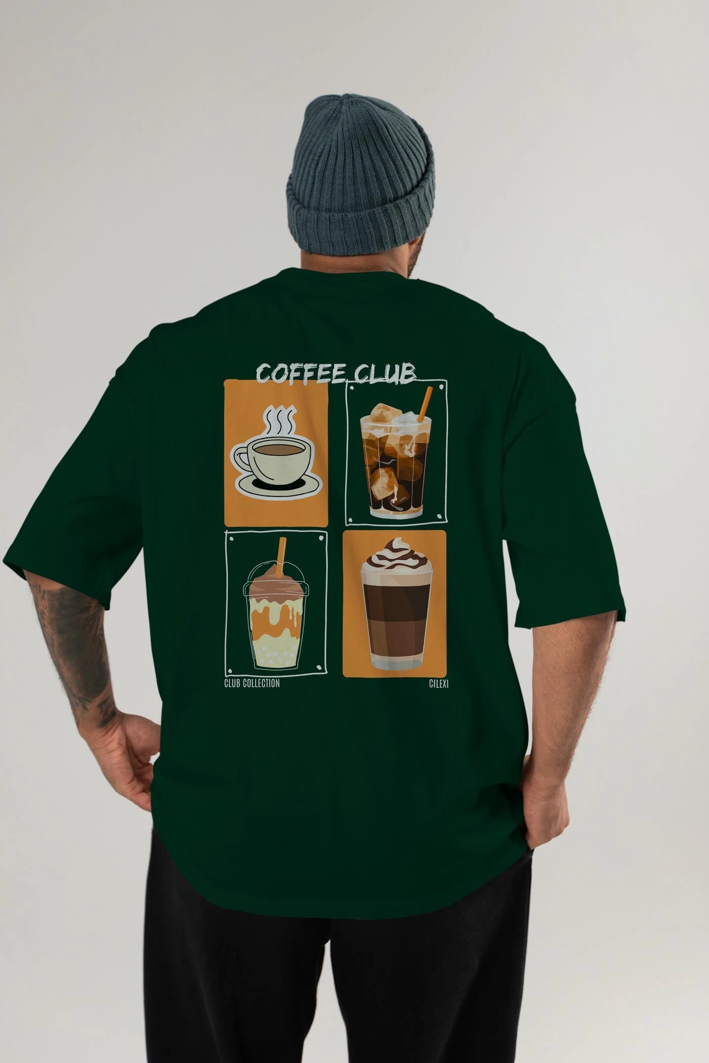 Coffee Club Arka Baskılı Oversize t-shirt Erkek Kadın %100 Pamuk Bisiklet Yaka tişort