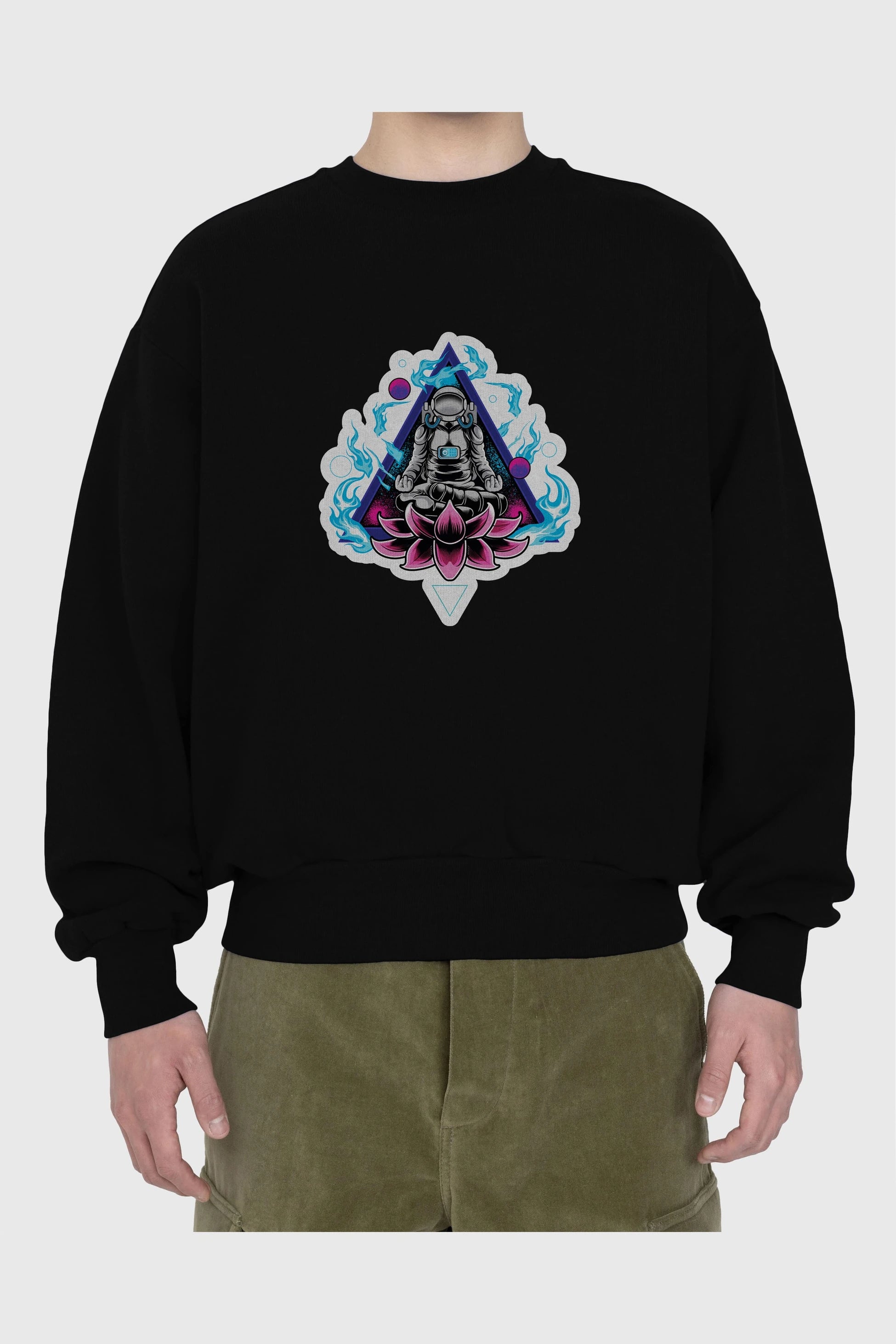 Astronaut Meditation Sticker Ön Baskılı Oversize Sweatshirt Erkek Kadın Unisex