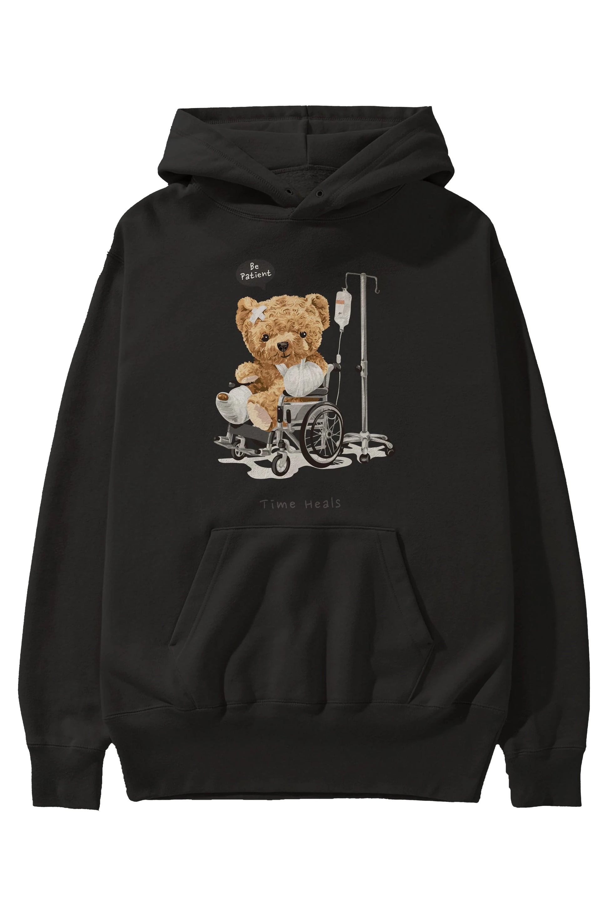 Teddy Bear Time Heals Ön Baskılı Hoodie Oversize Kapüşonlu Sweatshirt Erkek Kadın Unisex