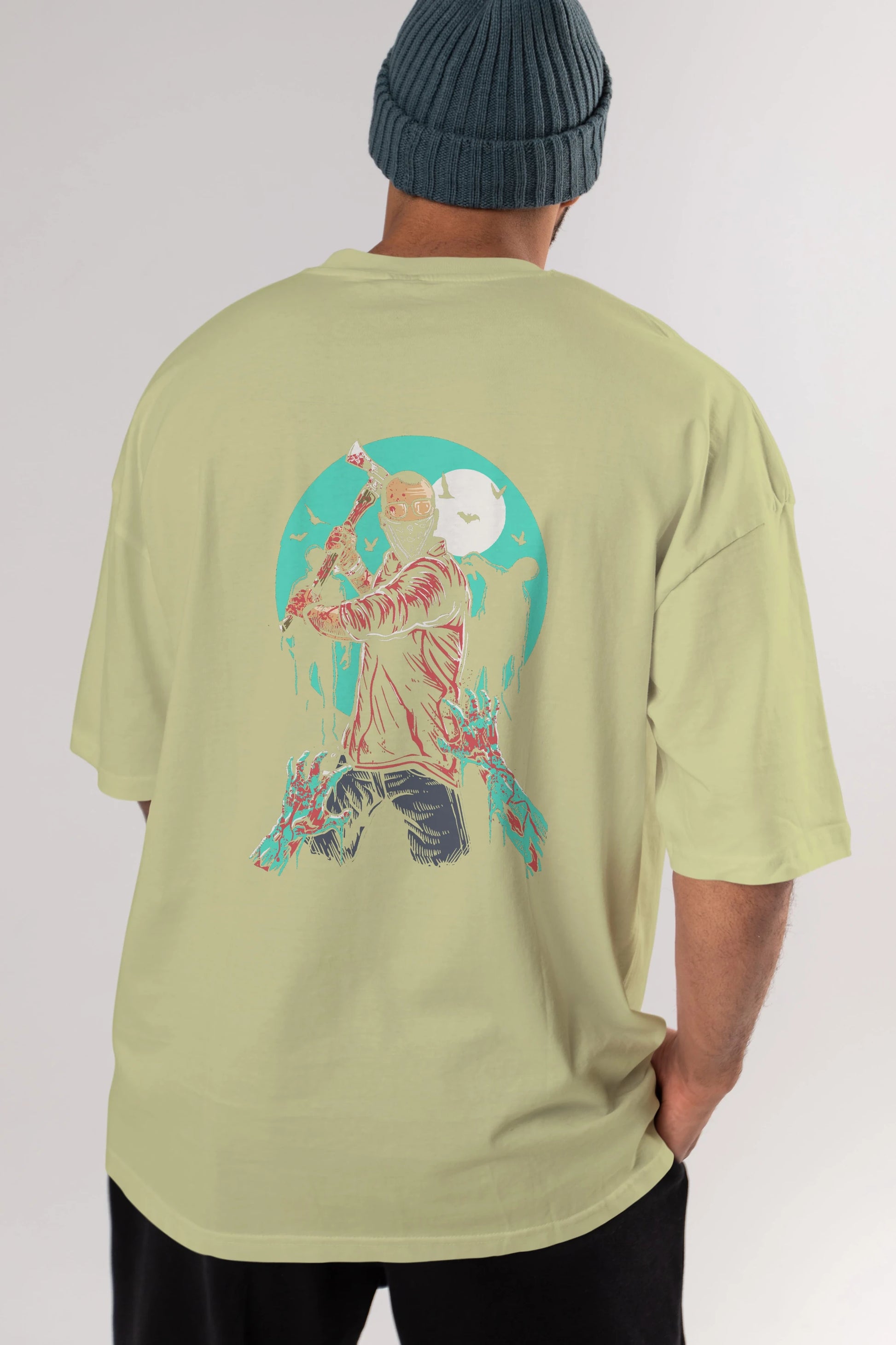 Zombie Killer Arka Baskılı Oversize t-shirt Erkek Kadın Unisex %100 Pamuk