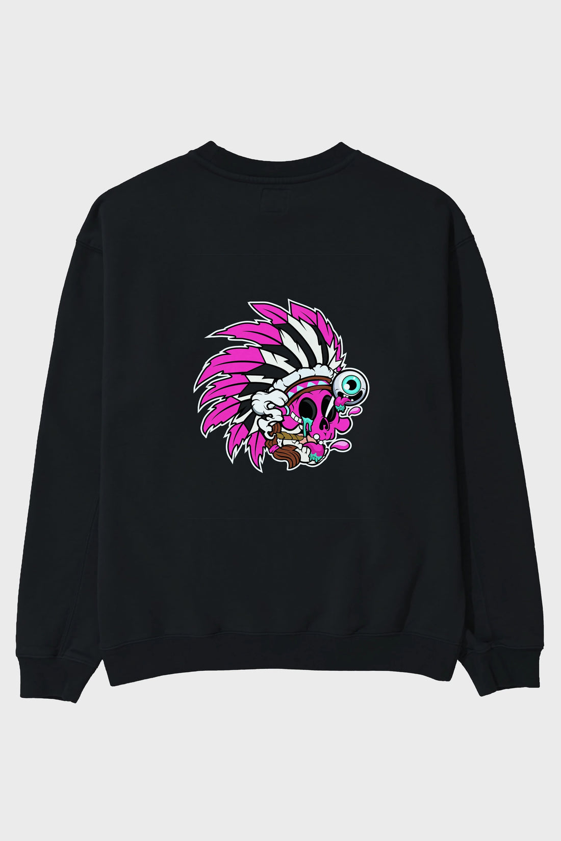 Skull Indian Arka Baskılı Oversize Sweatshirt Erkek Kadın Unisex