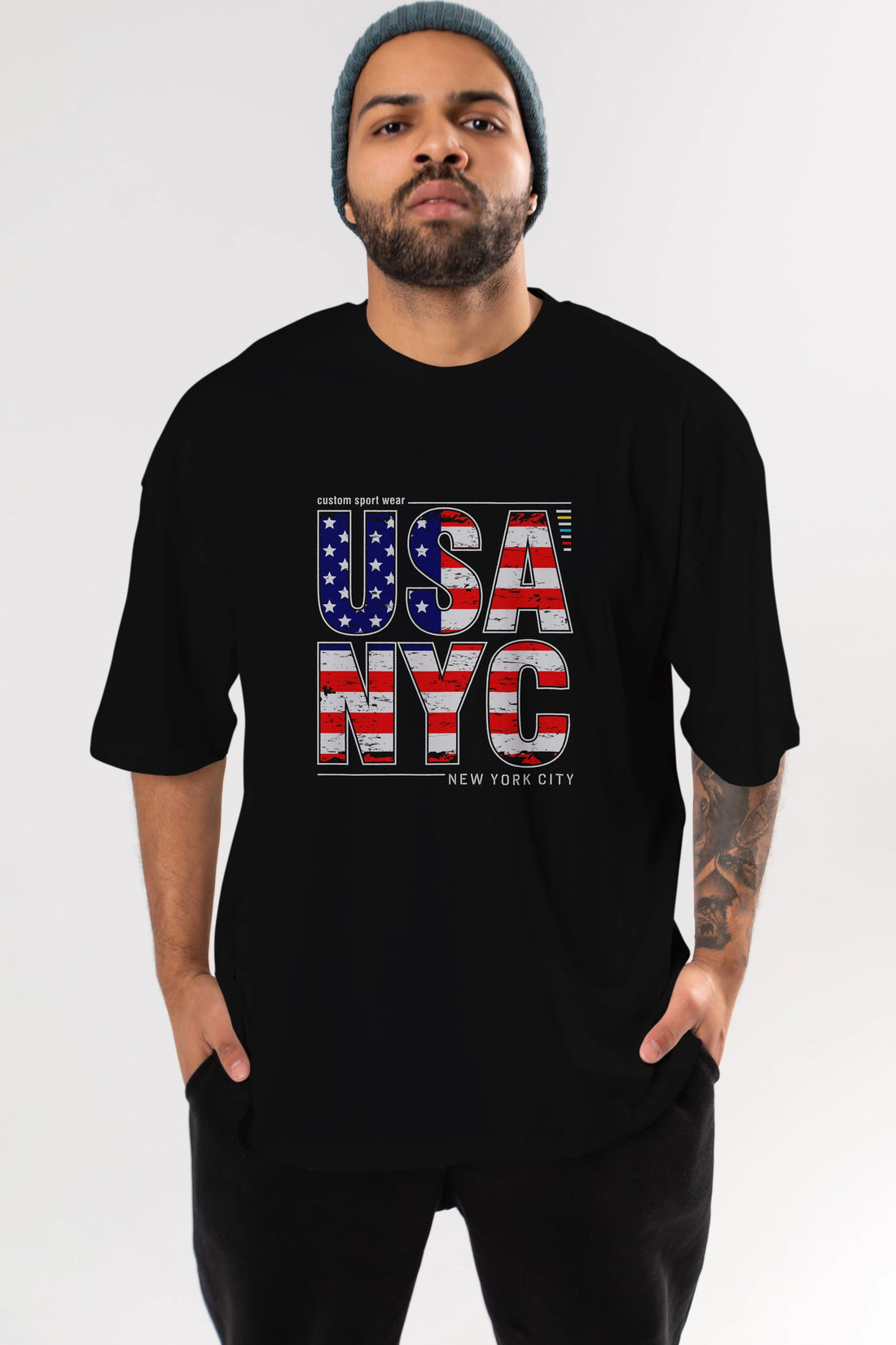Usa NYC Ön Baskılı Oversize t-shirt Erkek Kadın Unisex