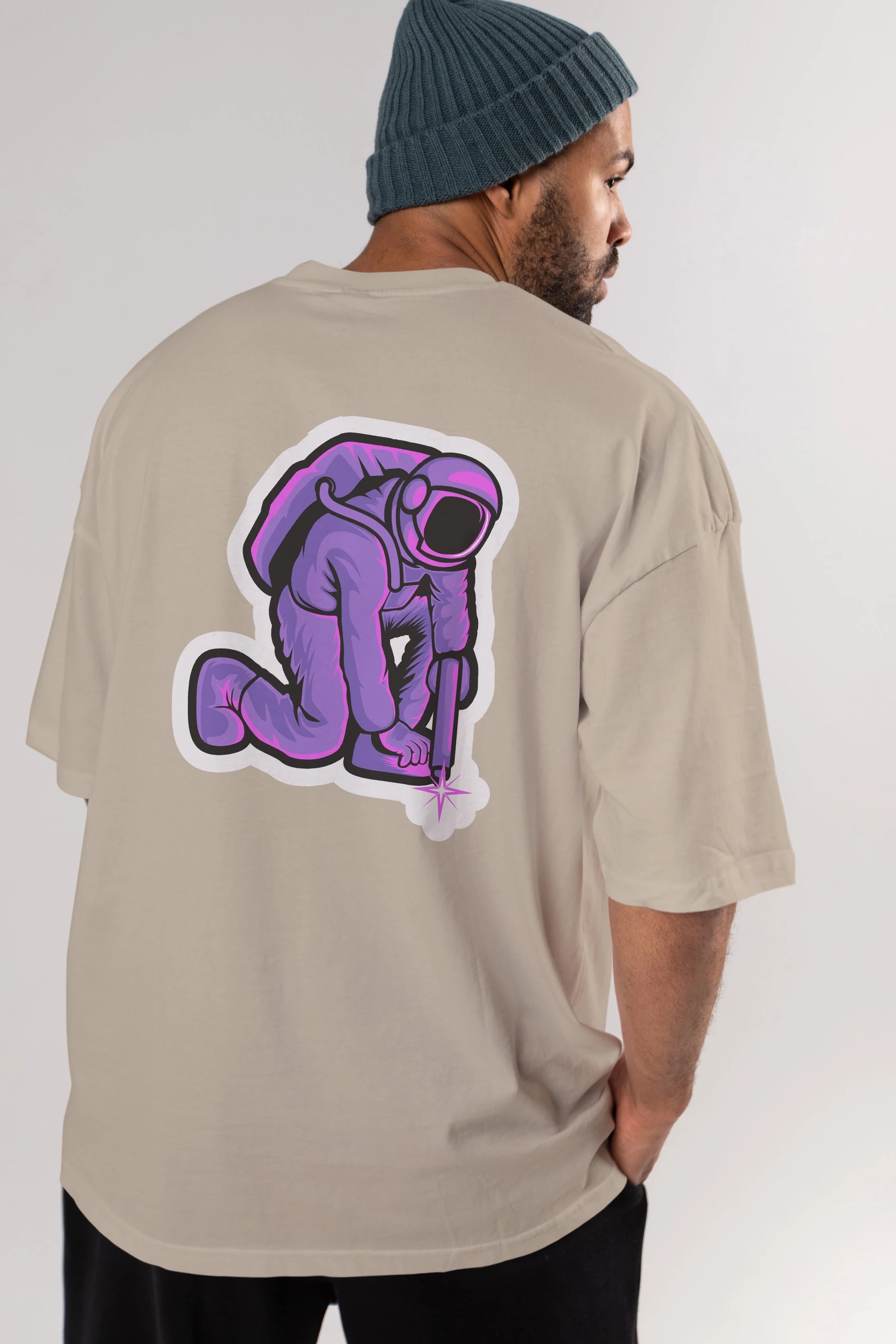 Welding in Space Sticker Arka Baskılı Oversize t-shirt Erkek Kadın Unisex