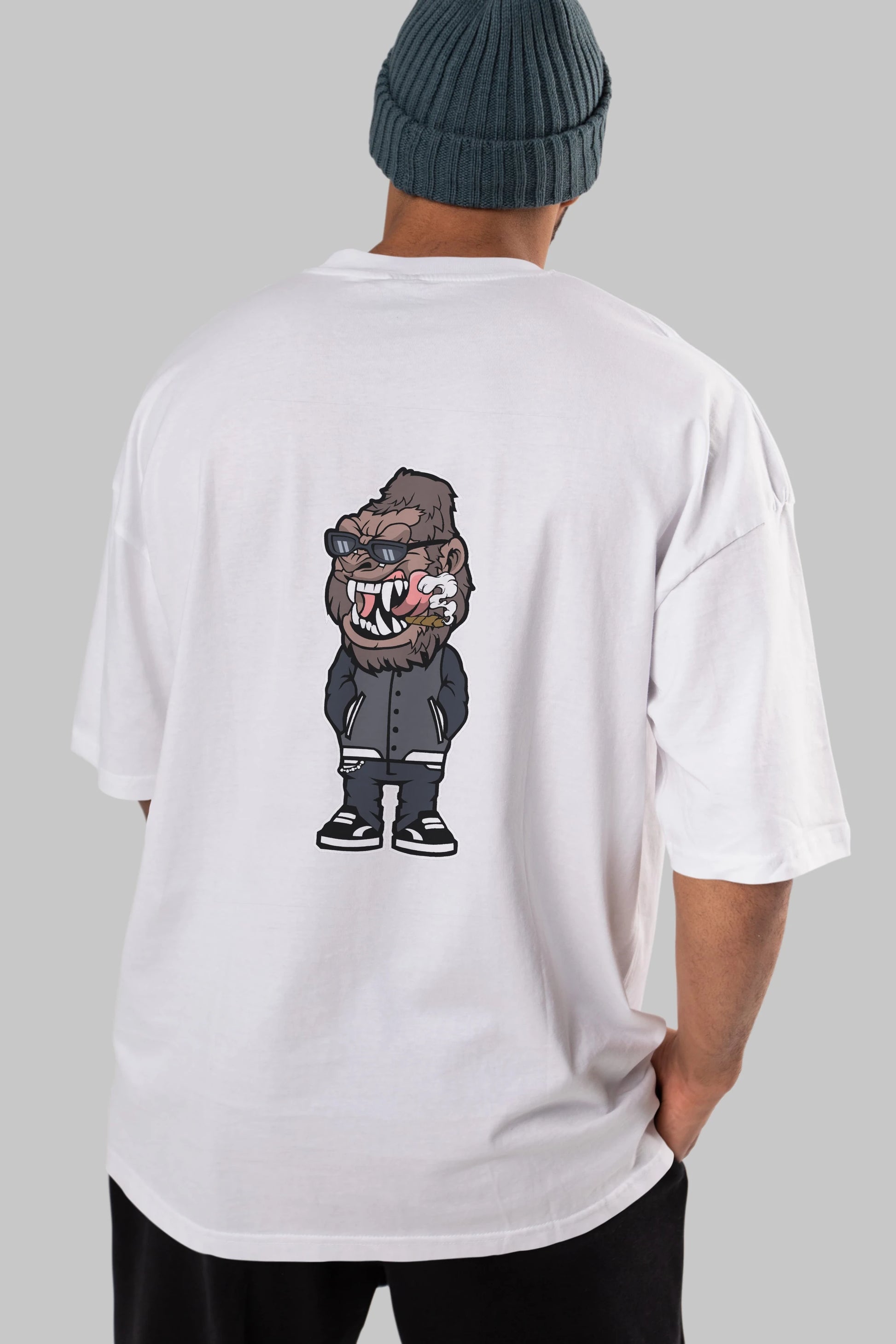 Gorilla Street Style Arka Baskılı Oversize t-shirt Erkek Kadın Unisex %100 Pamuk tişort