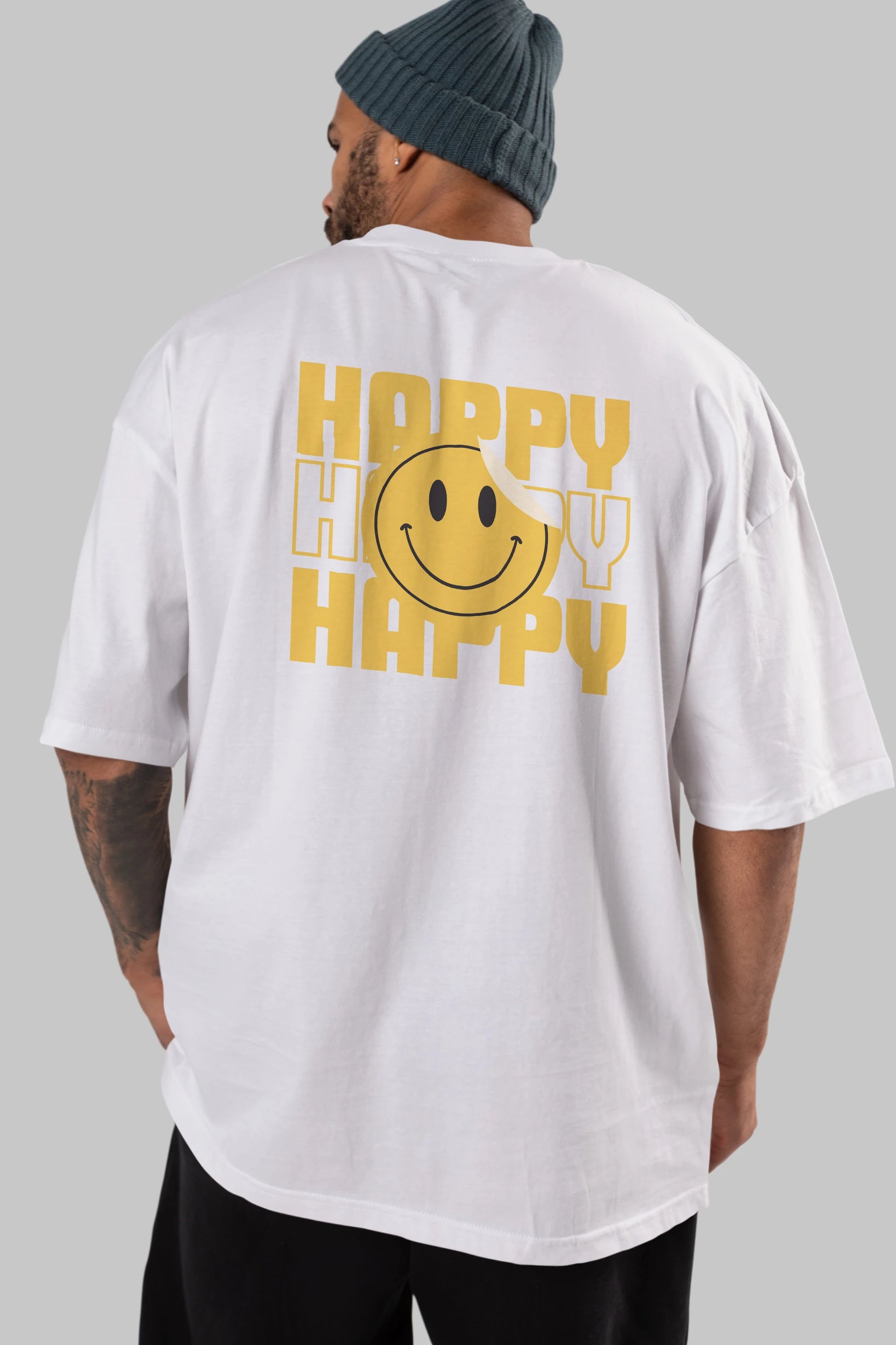 Happy Smile Yazılı Arka Baskılı Oversize t-shirt Erkek Kadın Unisex