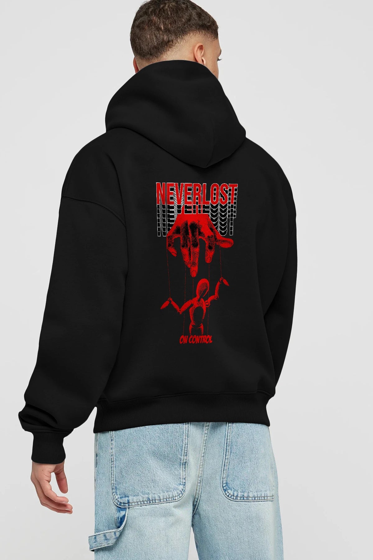 Neverlost on Control Arka Baskılı Hoodie Oversize Kapüşonlu Sweatshirt Erkek Kadın Unisex
