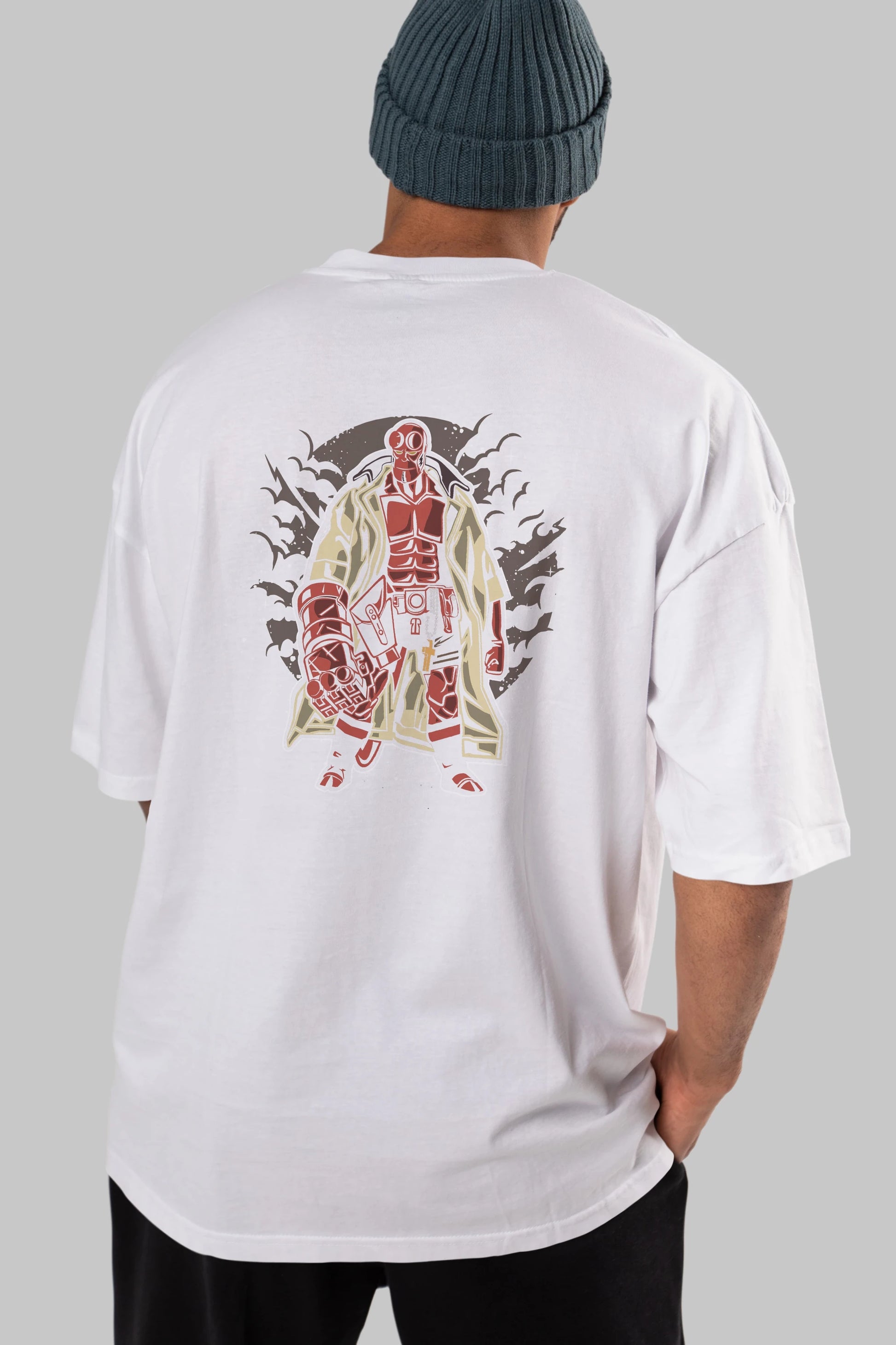 Hellboy Arka Baskılı Oversize t-shirt Erkek Kadın Unisex %100 Pamuk