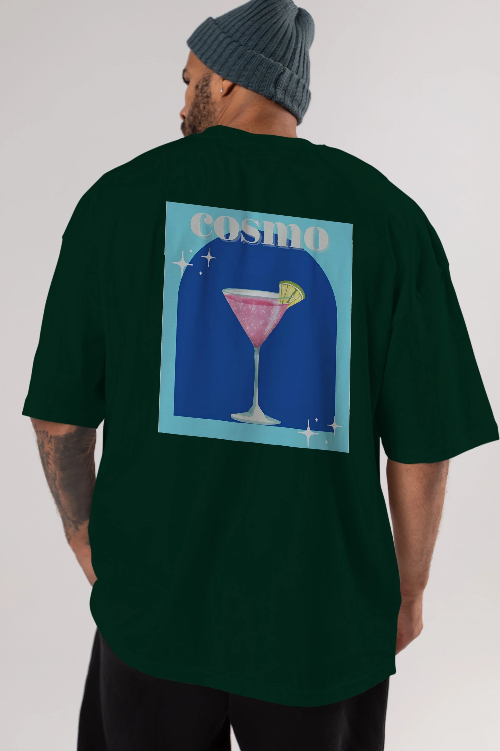 Cosmopolitan 2 Arka Baskılı Oversize t-shirt Erkek Kadın Unisex %100 Pamuk Bisiklet Yaka tişort