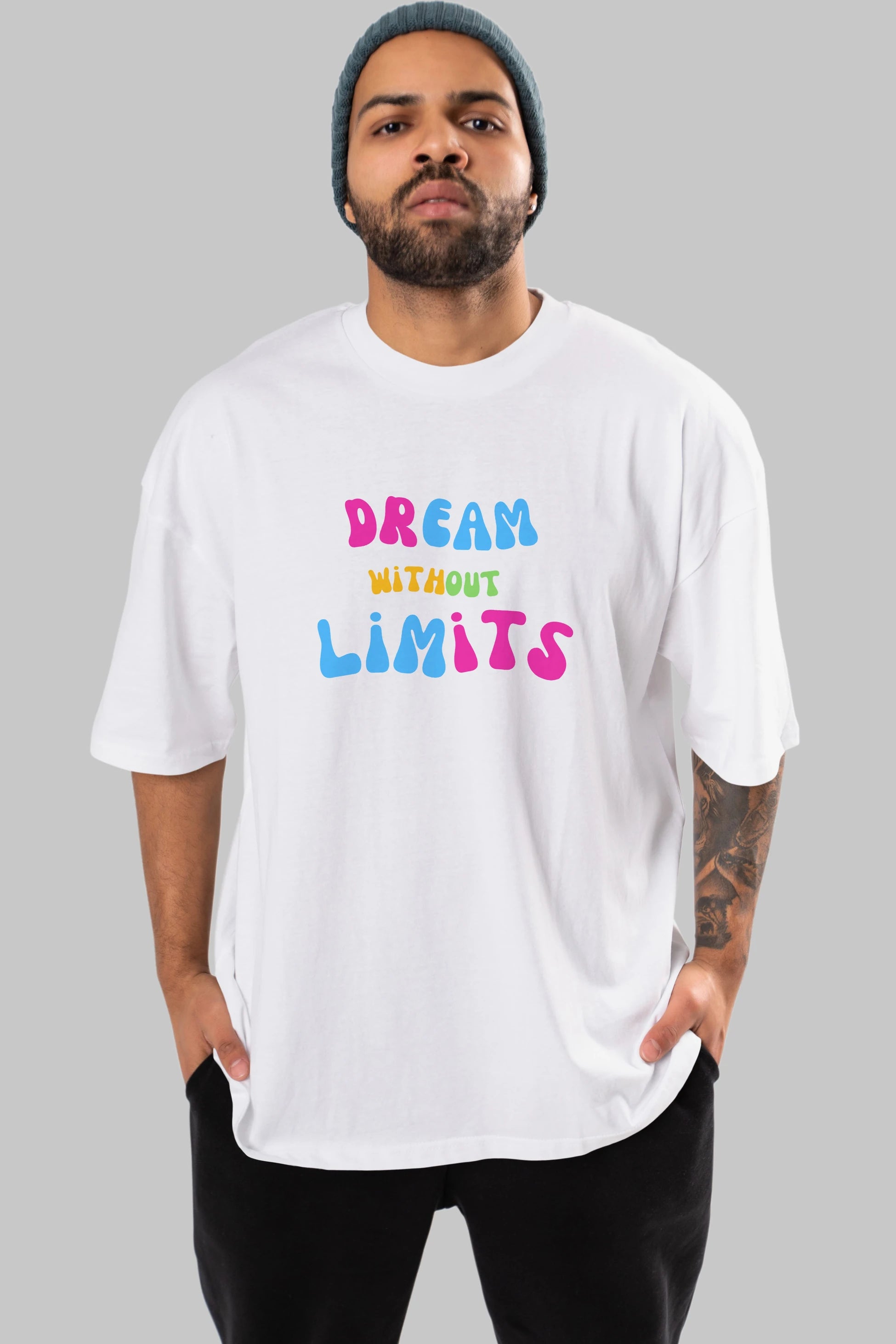 Dream Without Limits Yazılı Ön Baskılı Oversize t-shirt Erkek Kadın Unisex