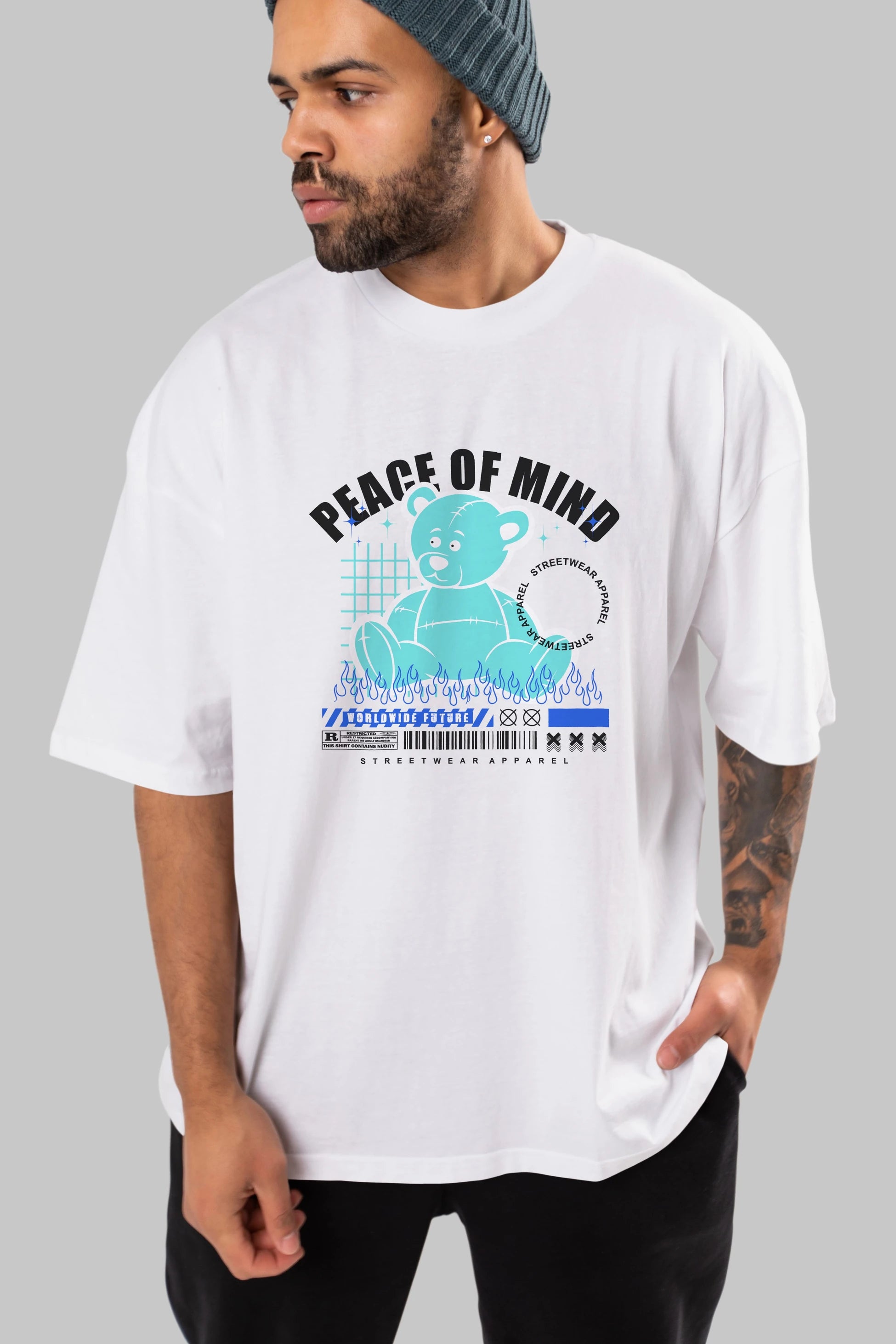 Teddy Bear Peace of Mind Ön Baskılı Oversize t-shirt Erkek Kadın Unisex