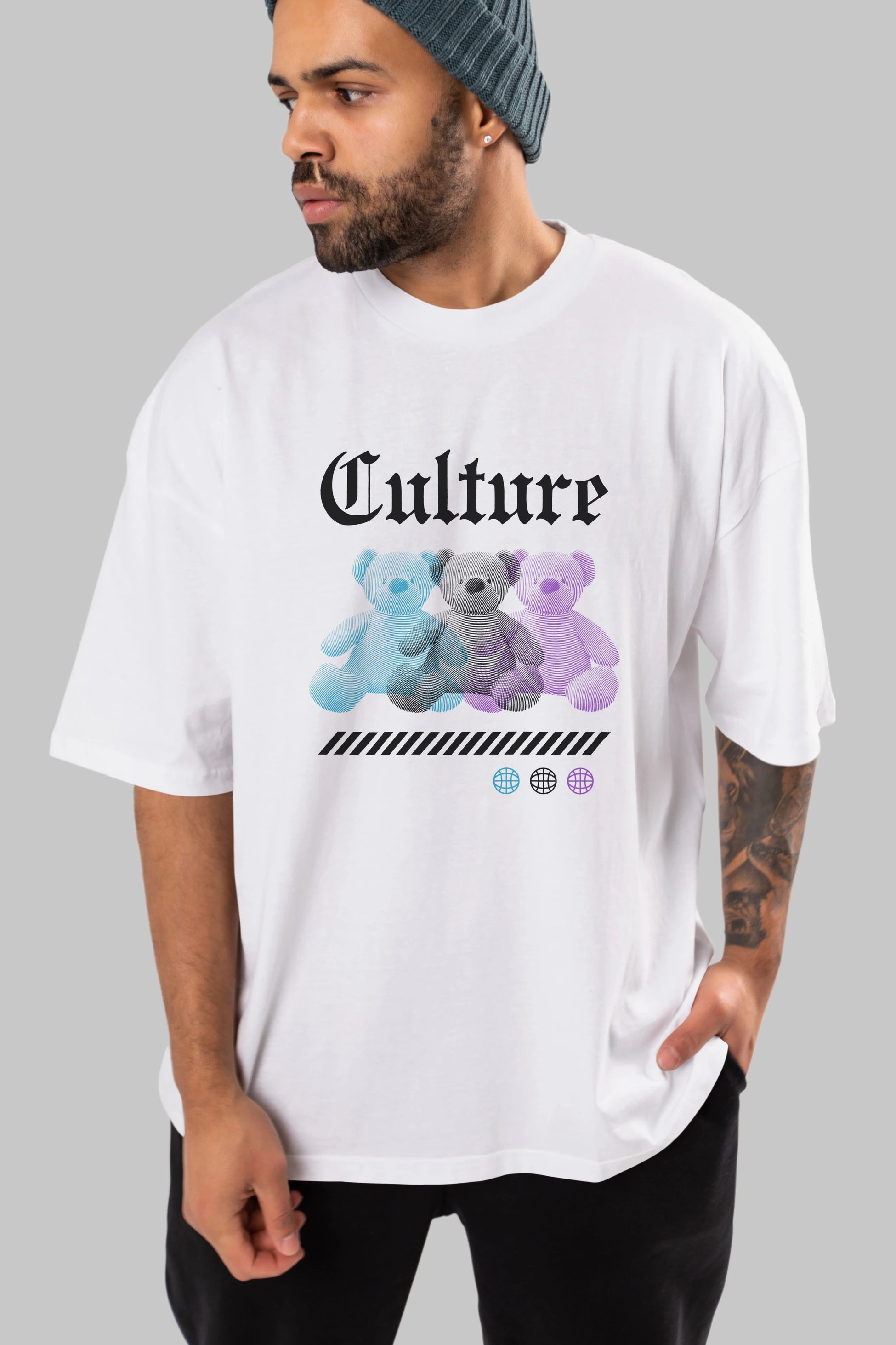 Culture Bear Ön Baskılı Oversize t-shirt Erkek Kadın Unisex