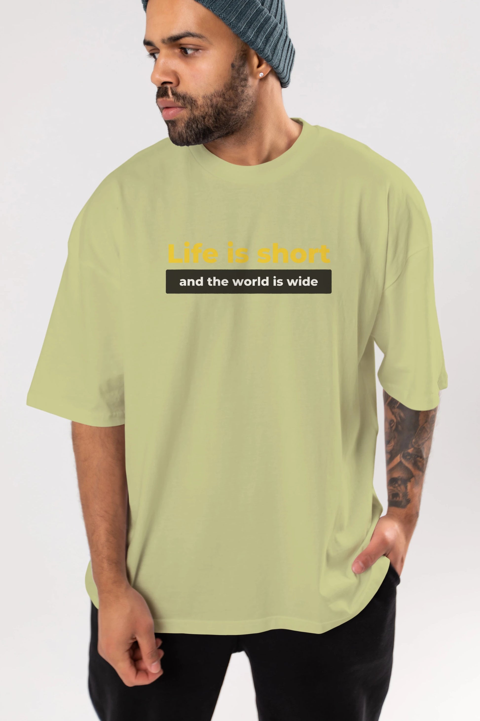 Life is Short Yazılı Ön Baskılı Oversize t-shirt Erkek Kadın Unisex