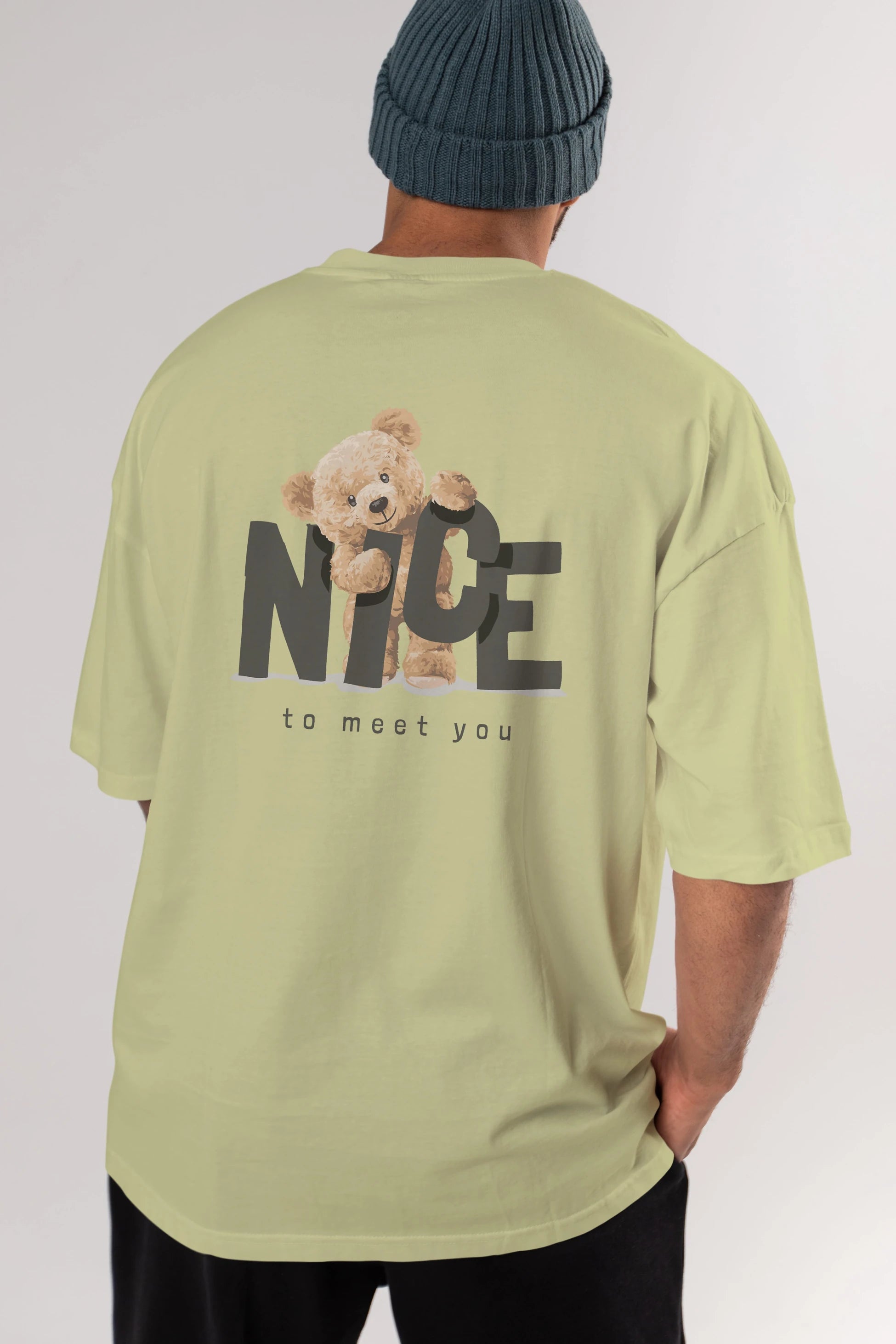 Teddy Nıce To Meet You Arka Baskılı Oversize t-shirt Erkek Kadın Unisex %100 Pamuk