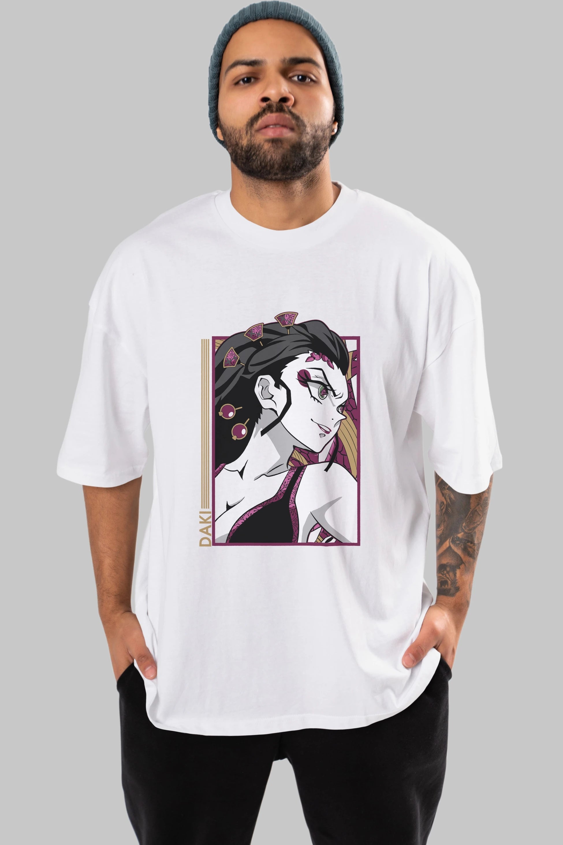 Daki DEMION SLAYER Anime Ön Baskılı Oversize t-shirt %100 pamuk Erkek Kadın Unisex
