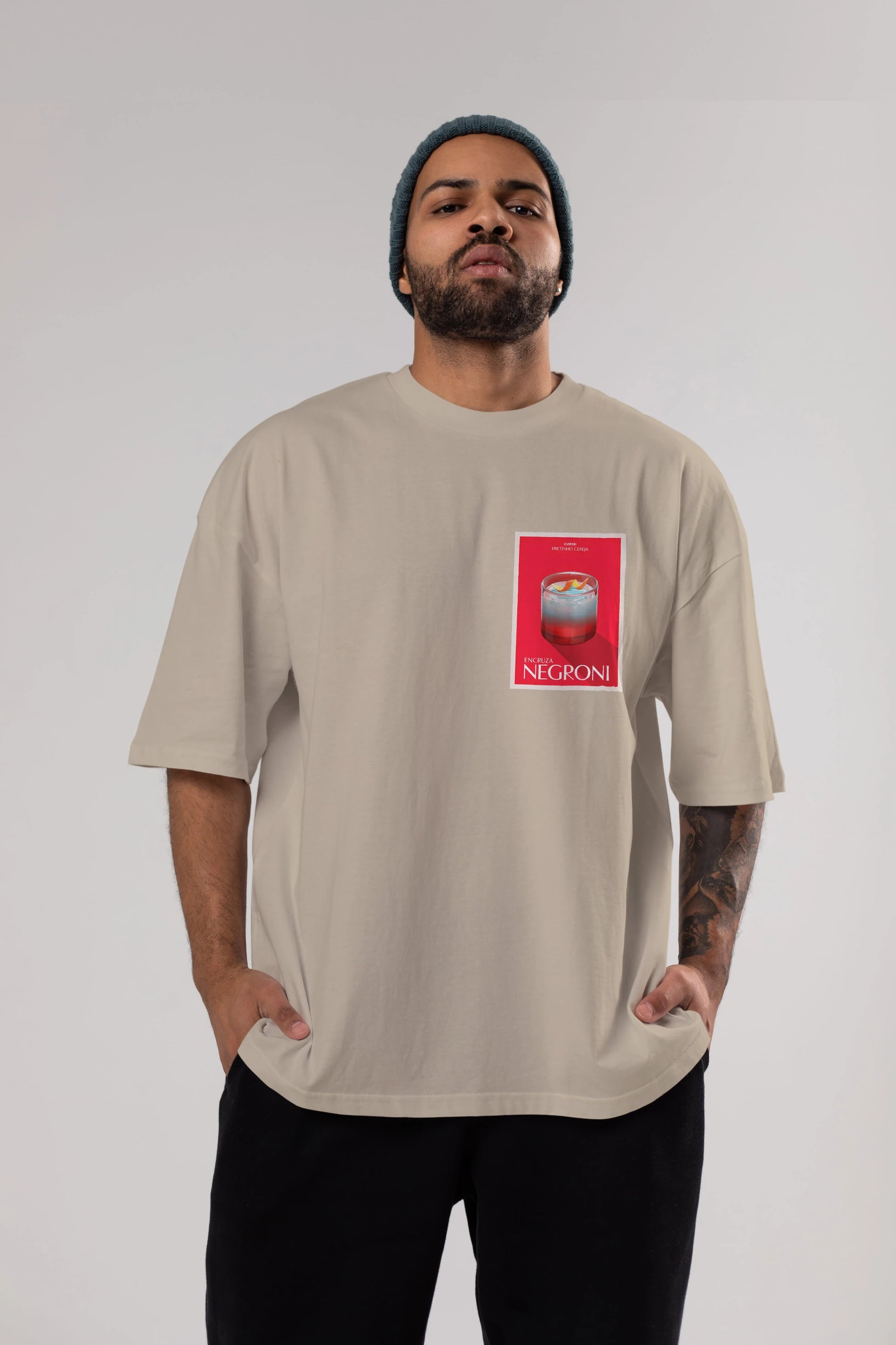 Encruza Negroni Ön Sol Baskılı Oversize t-shirt Erkek Kadın Unisex %100 Pamuk Bisiklet Yaka tişort