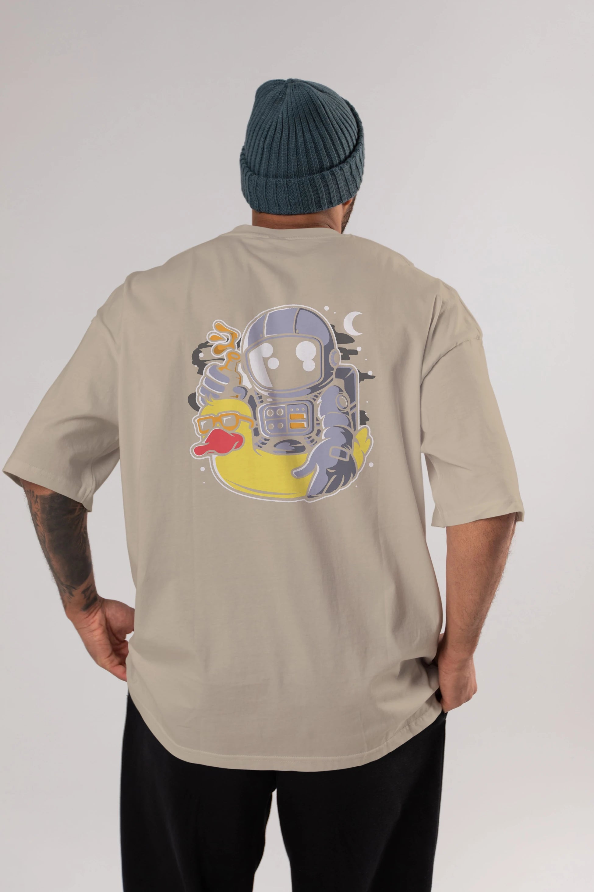 Astronaut Duck Balloon Arka Baskılı Oversize t-shirt Erkek Kadın Unisex