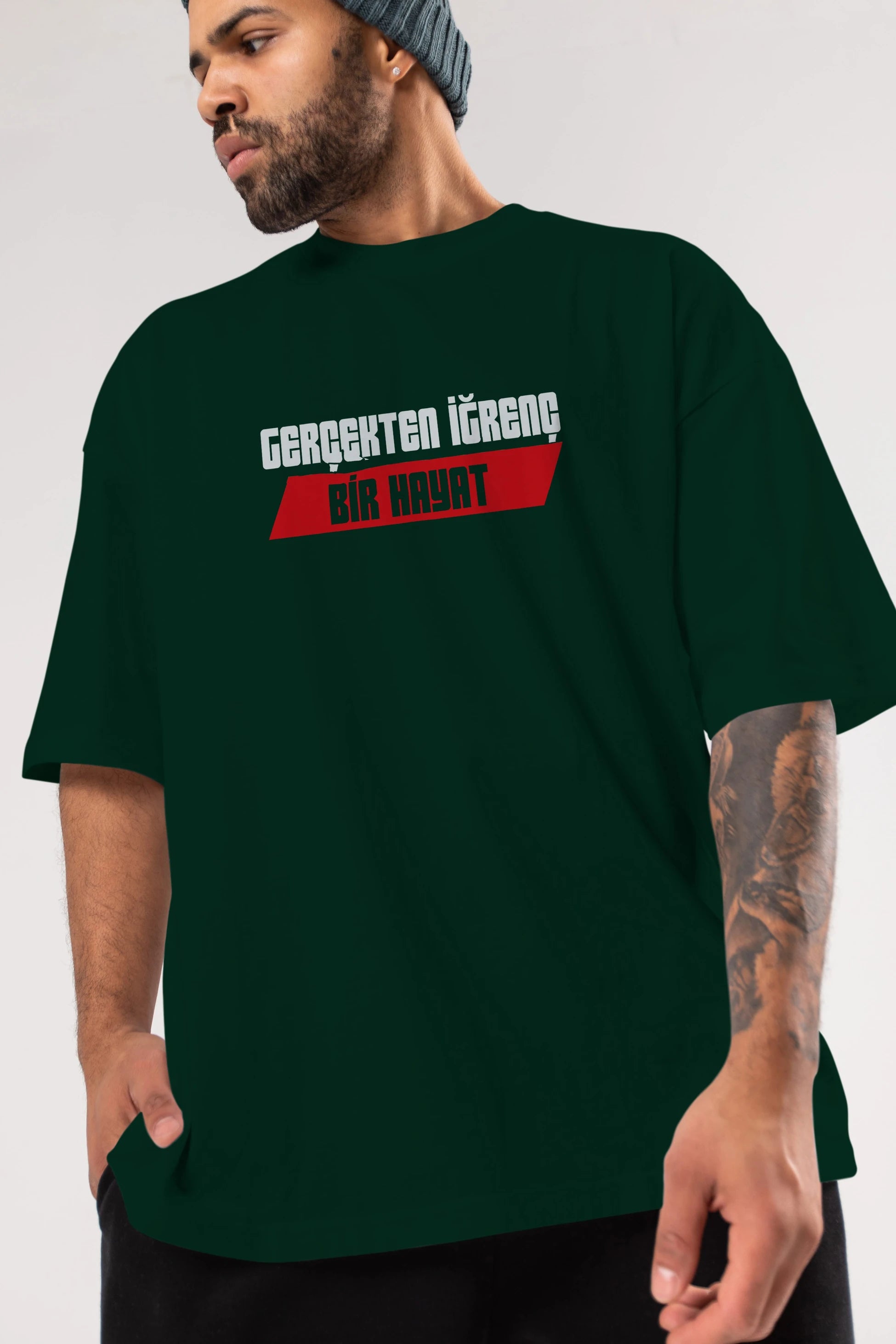 Gerçekte İğrenç Bir Hayat2 Ön Baskılı Oversize t-shirt %100 pamuk Erkek Kadın Unisex