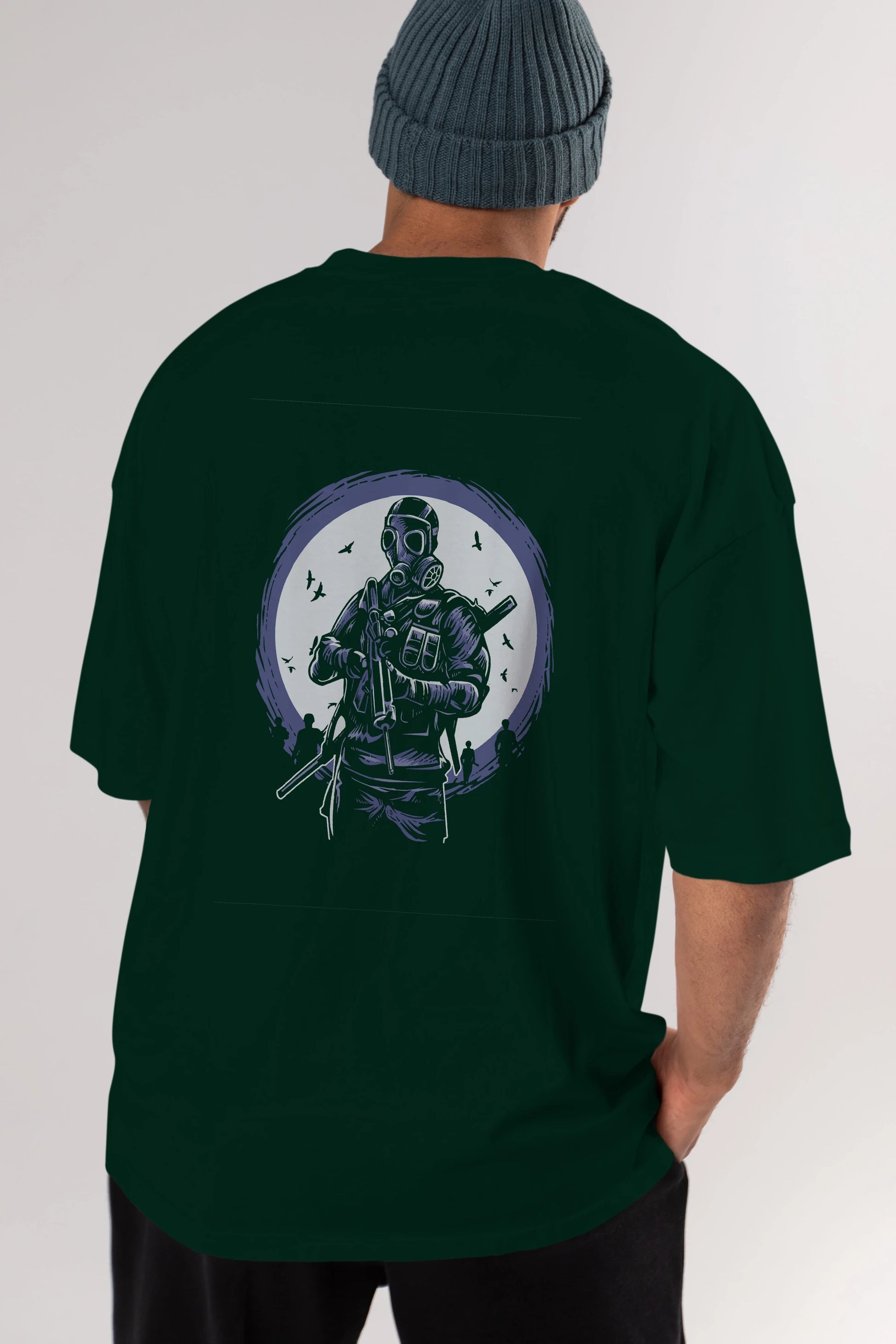 Gas Mask Soldier Arka Baskılı Oversize t-shirt Erkek Kadın Unisex %100 Pamuk