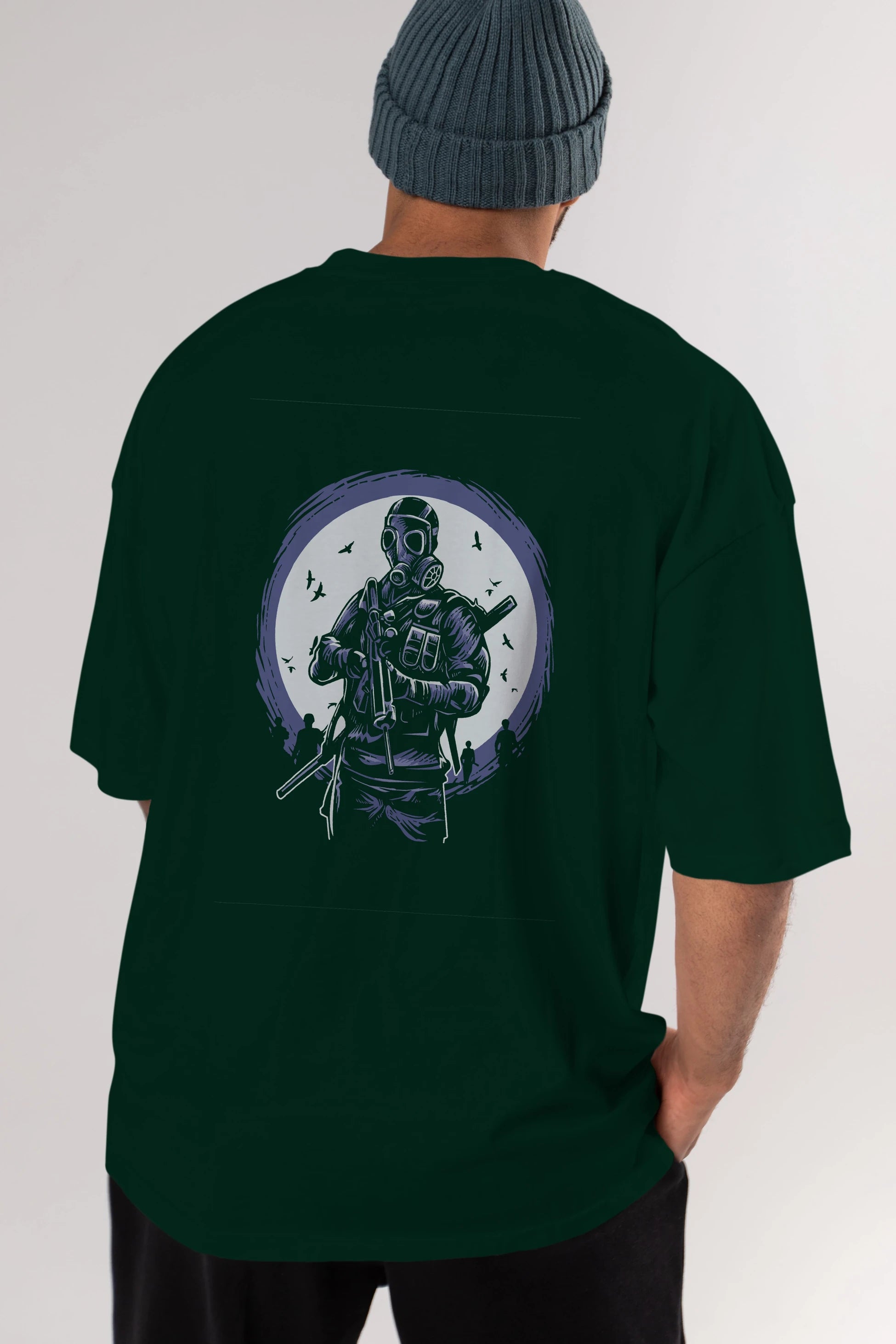 Gas Mask Soldier Arka Baskılı Oversize t-shirt Erkek Kadın Unisex %100 Pamuk