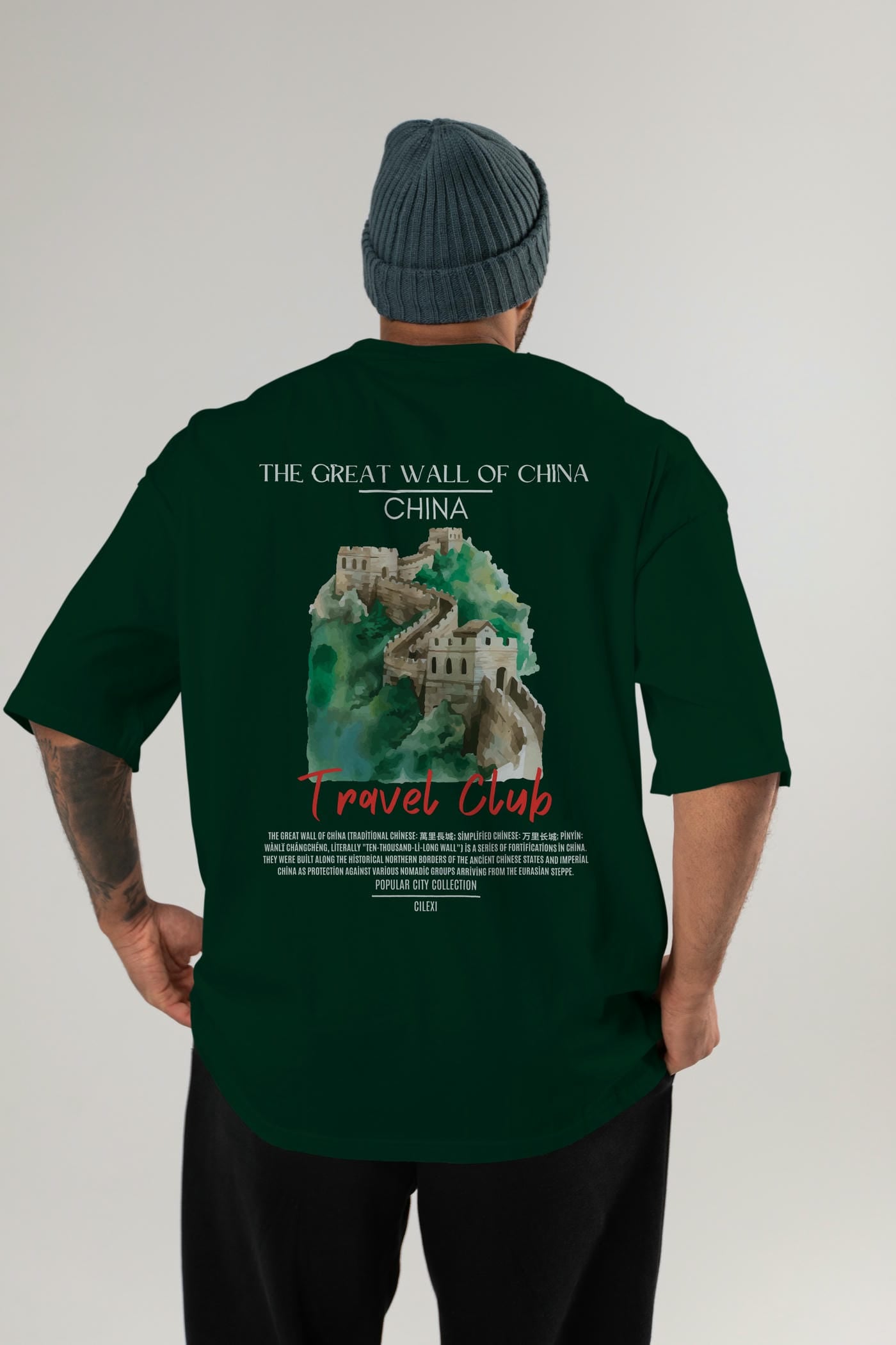 The Great Wall Of China Arka Baskılı Oversize t-shirt Erkek Kadın Pamuk Bisiklet Yaka tişort