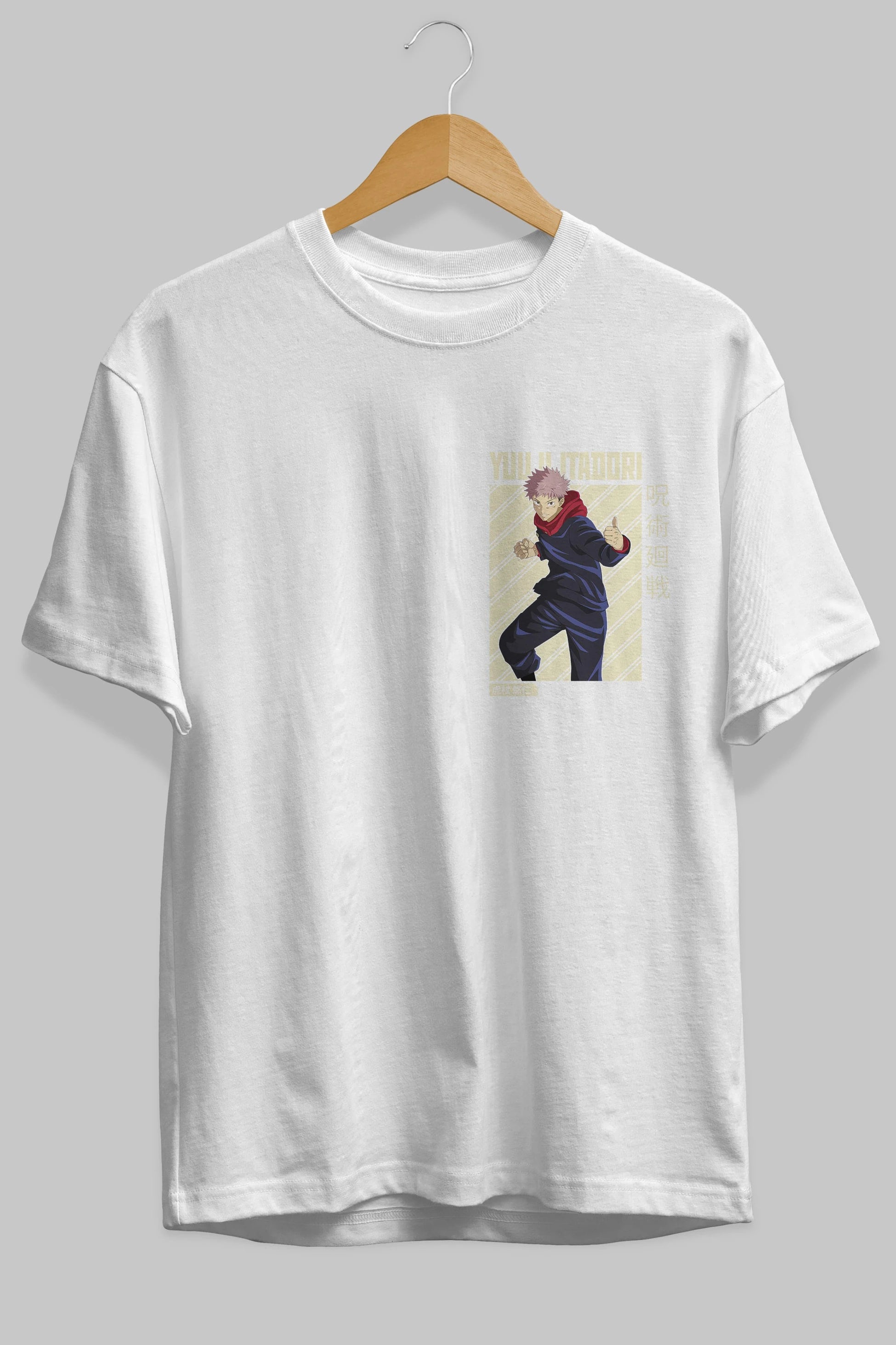 Yuuji Itadori 1 Ön Sol Baskılı Oversize t-shirt Erkek Kadın Unisex %100 Pamuk Bisiklet Yaka tişort